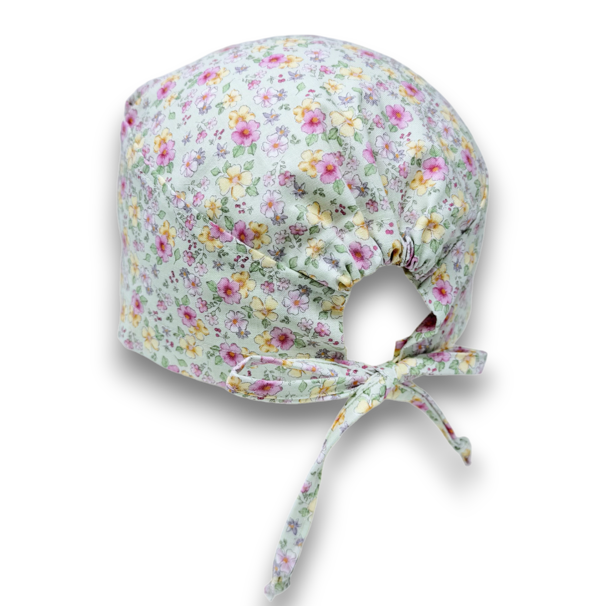Floral Skull tie-back style surgical scrub cap for men by Paradise Caps.