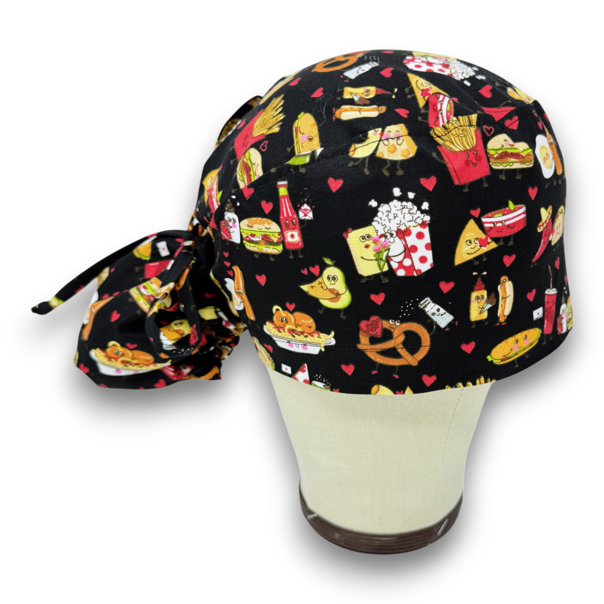 Food with Love Ponytail scrub cap for women with satin lined option by Paradise Caps.
