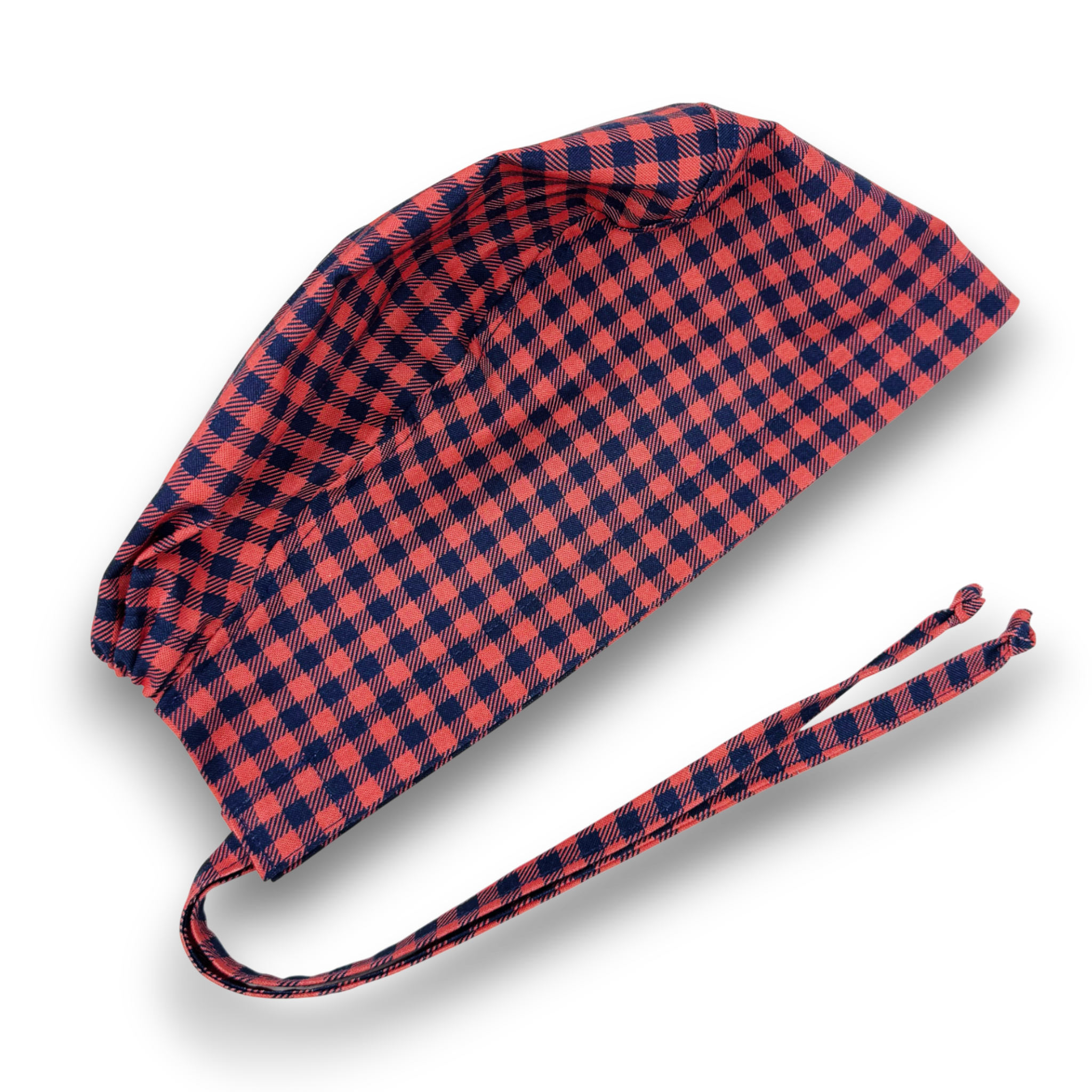 Christmas Plaid Surgical scrub cap for men. Winter skull tie back style scrub hat.