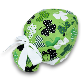 Green Shamrock European Surgical cap with Satin Lined option by Paradise Caps. Euro PLUS style.
