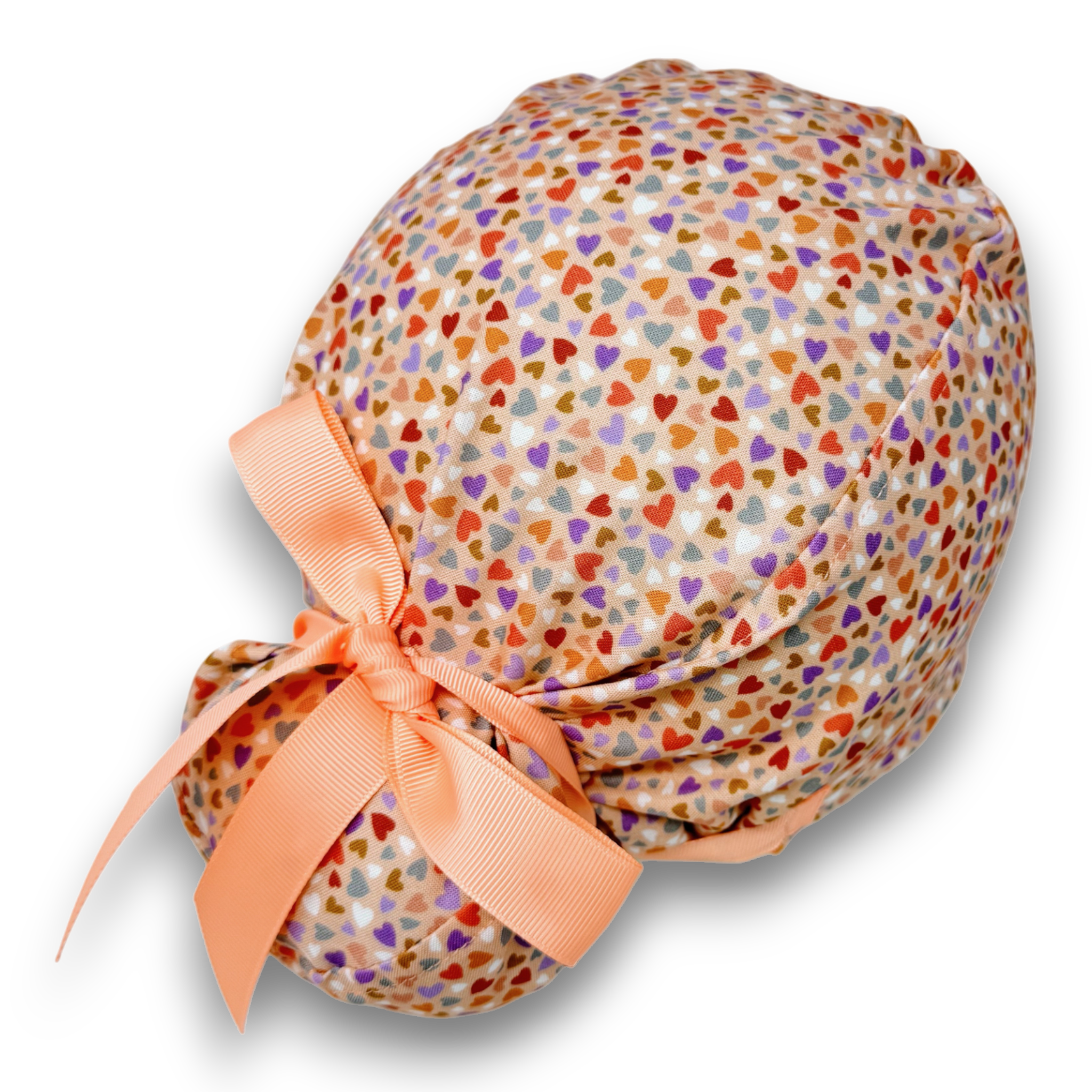 Colorful Hearts Euro scrub cap with ties for Women by Paradise Caps. Euro PLUS style.