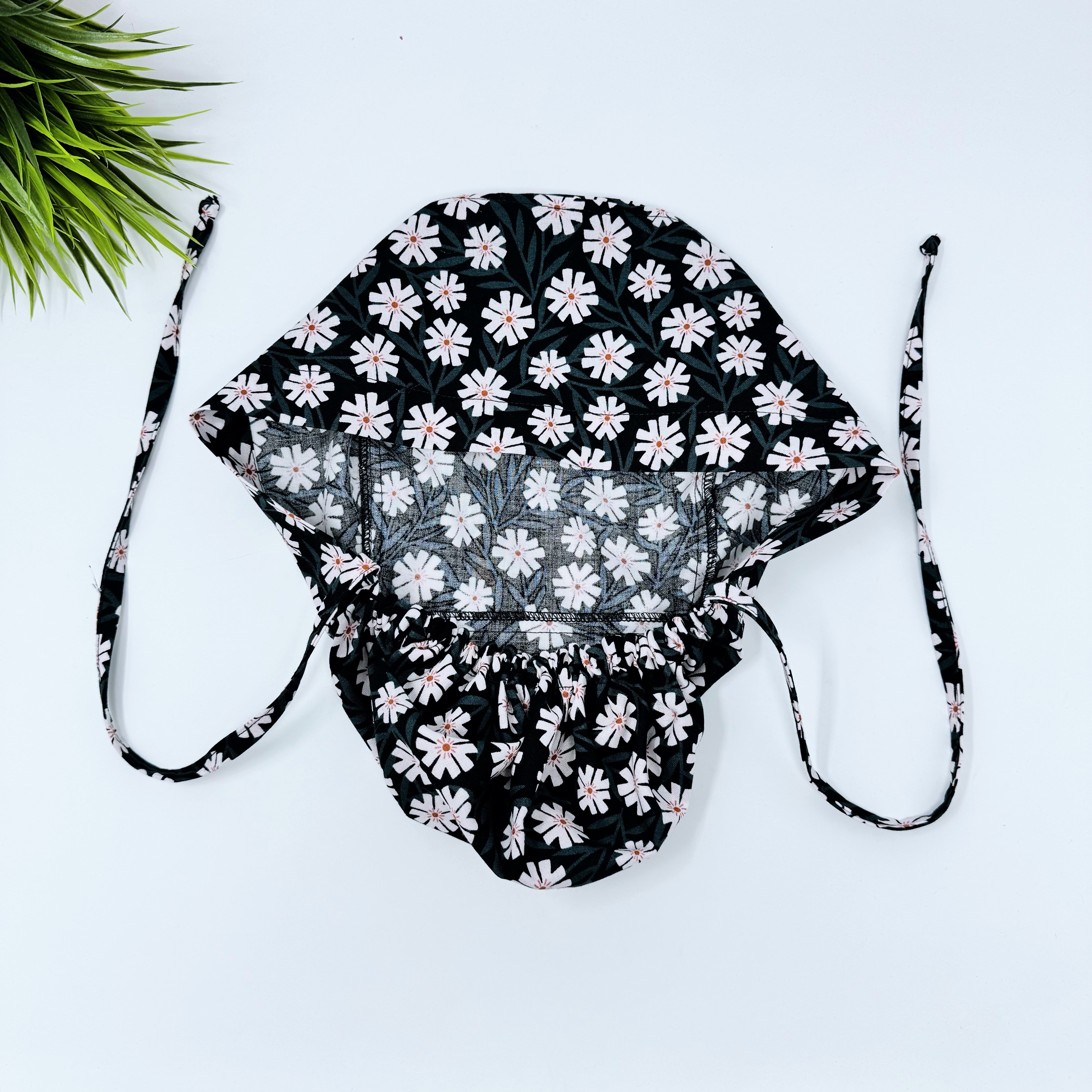 Night phlox Ponytail scrub cap for women with satin lined option by Paradise Caps.