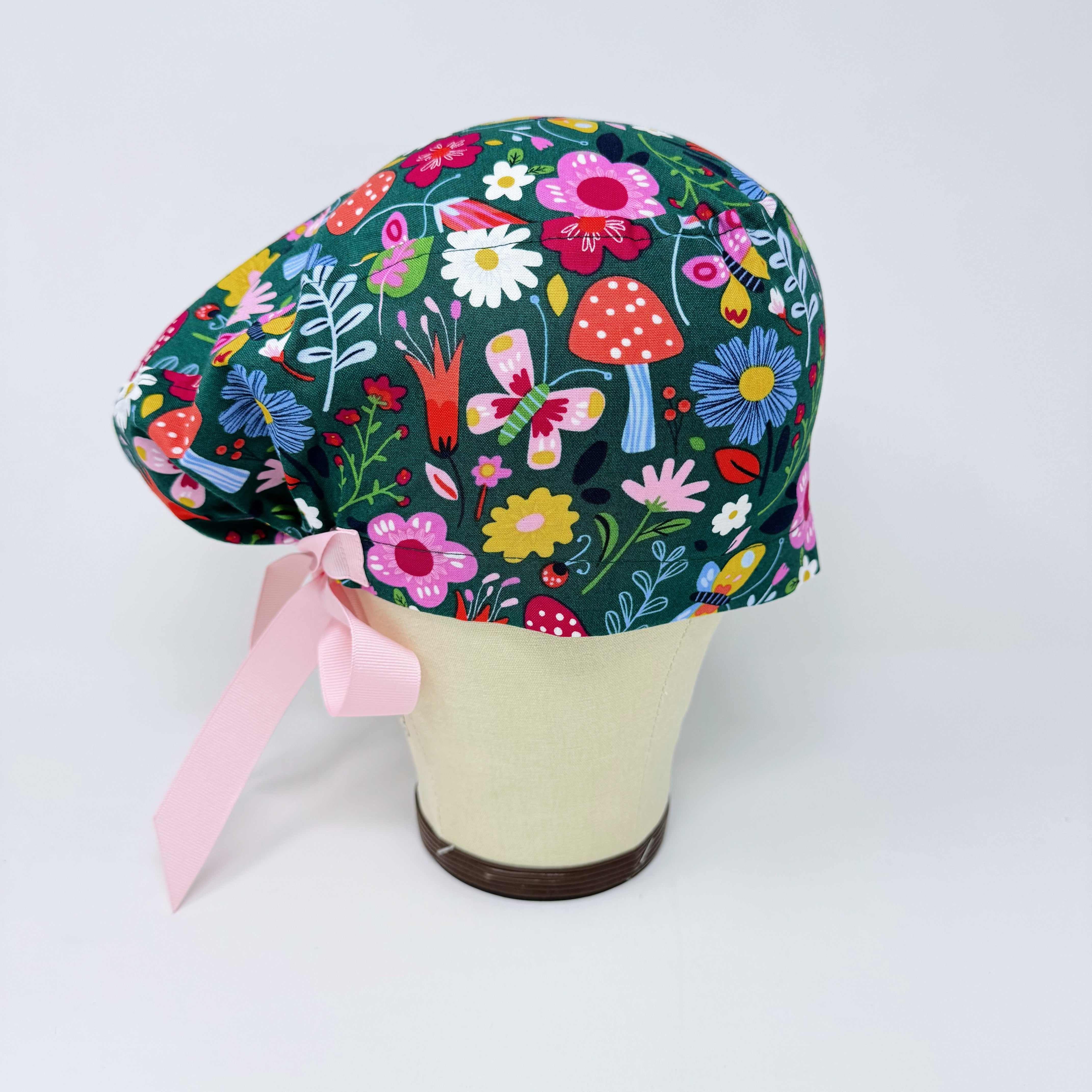 Mushroom Euro scrub cap with ties for Women by Paradise Caps. Euro PLUS style.