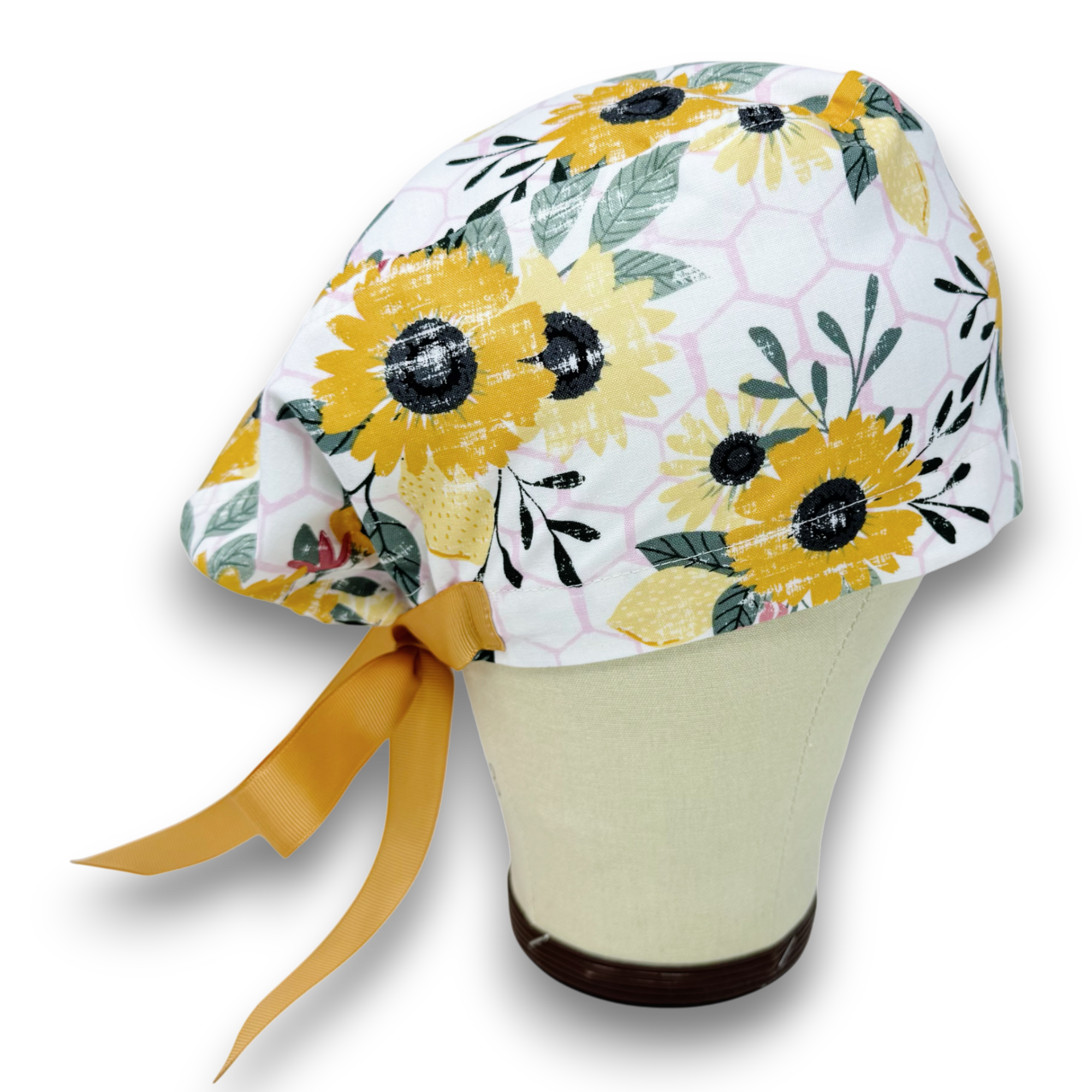 Sunflower Euro scrub cap with ties for Women by Paradise Caps. Euro PLUS style.