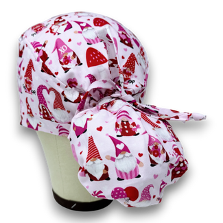 Valentine's day Ponytail scrub cap for women with satin lined option by Paradise Caps.