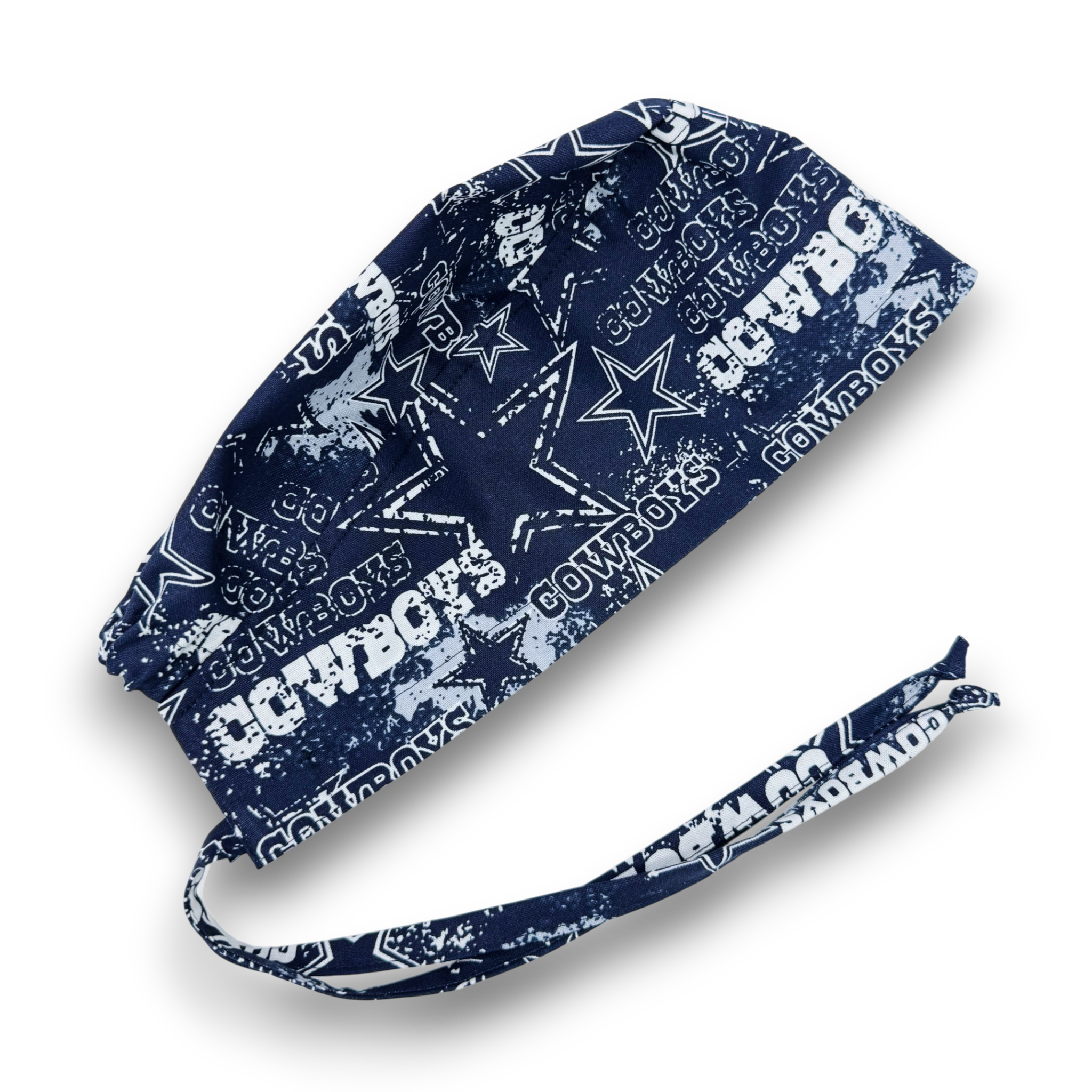 Cowboys Men's surgical cap. Navy skull tie-back style scrub cap by Paradise Caps.