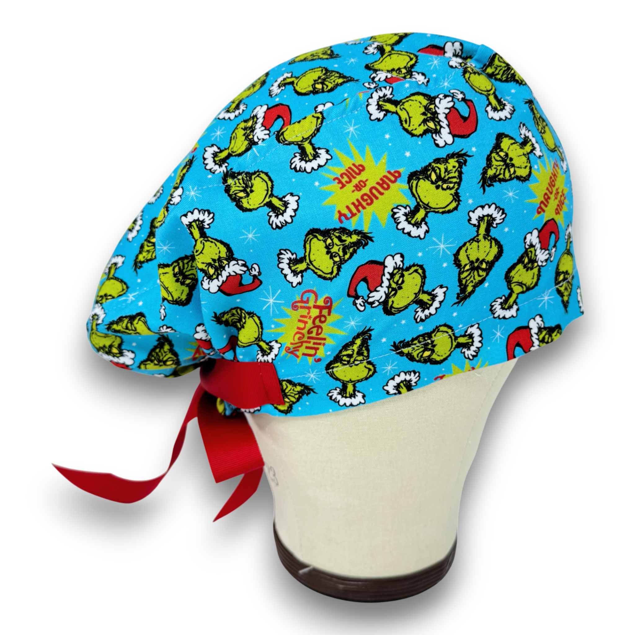 Christmas Euro scrub cap with ties. European Surgical cap with Satin Lined option by Paradise Caps. Funny Euro PLUS style.