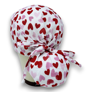 Valentine's day Ponytail scrub cap for women with satin lined option by Paradise Caps.