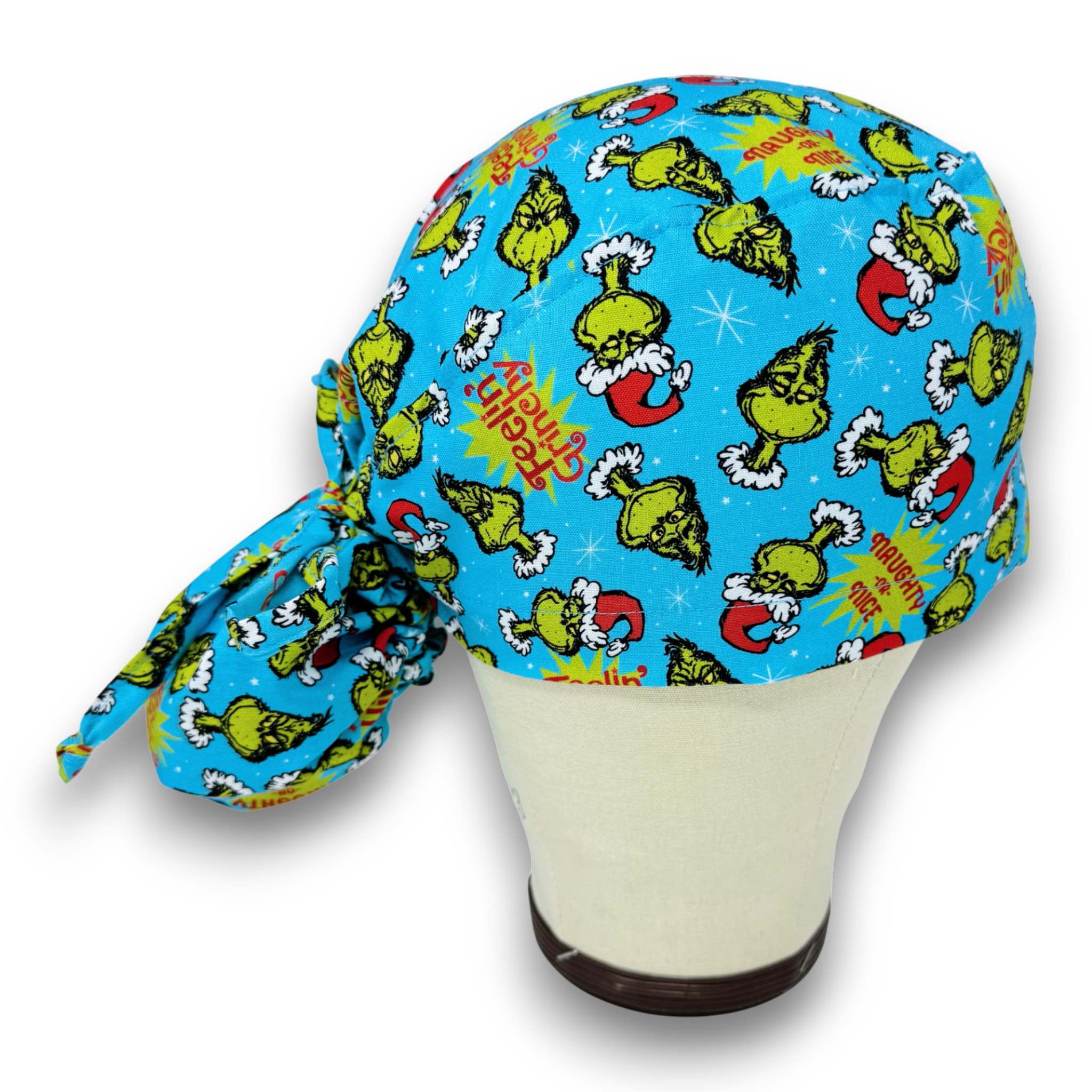 Christmas Ponytail scrub cap with Satin Lined. Surgical scrub hats for women by Paradise Caps.