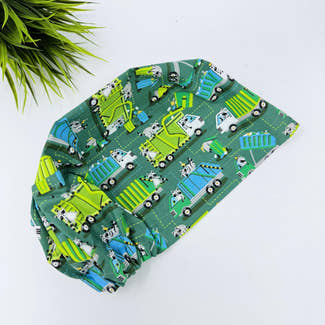 Euro scrub cap for women. Garbage Truck Raccoon European satin lined surgical cap by Paradise Caps.