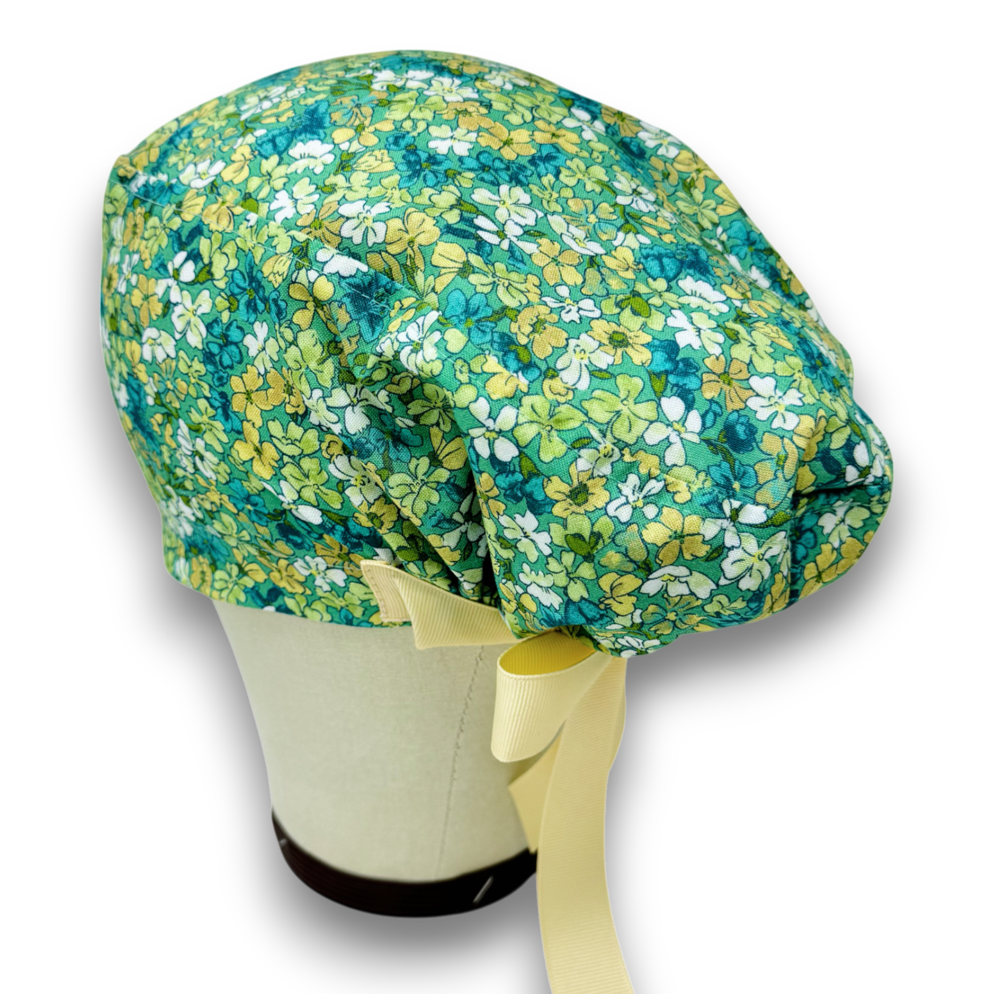 Aqua Flora Euro scrub cap with ties for Women by Paradise Caps. Euro PLUS style.