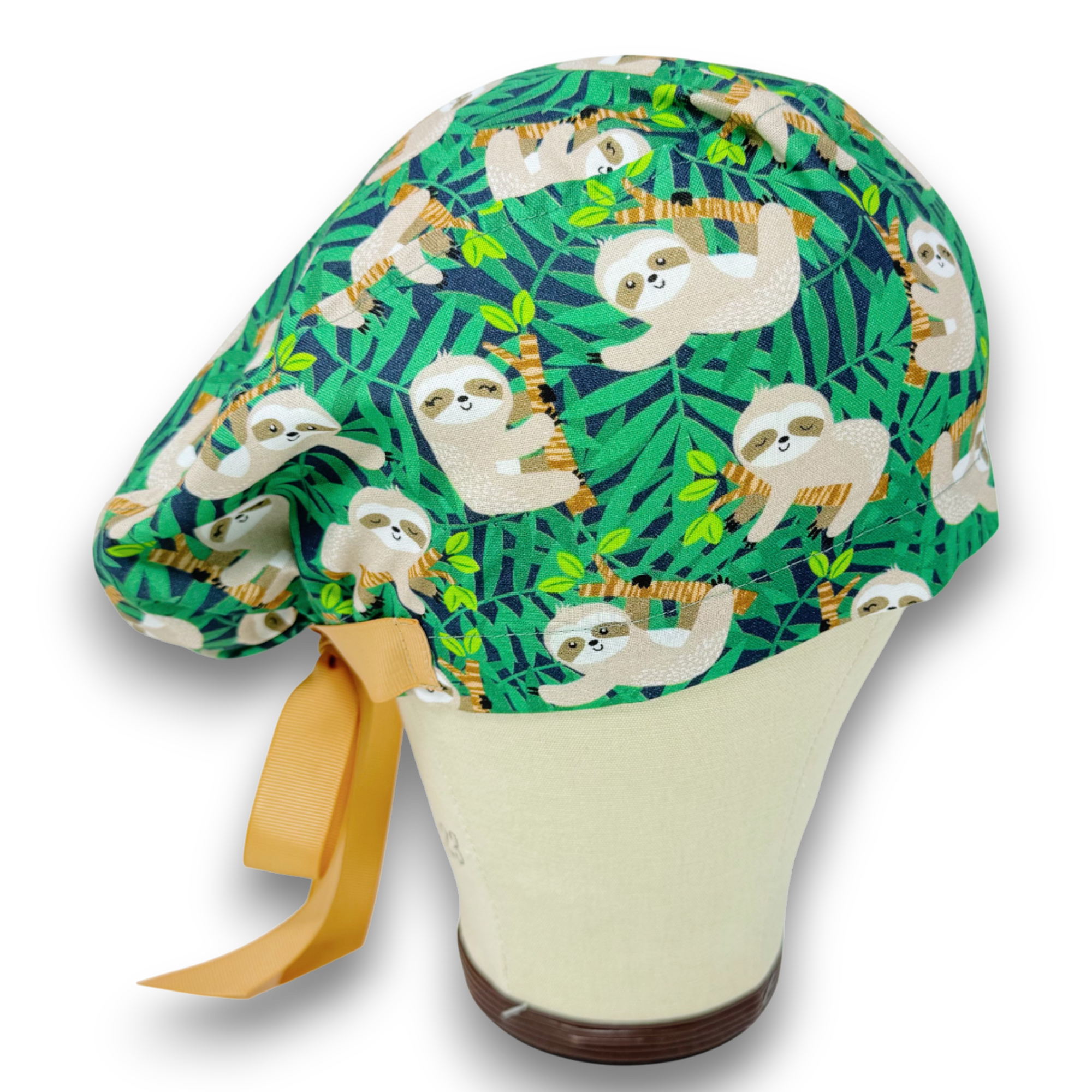 Sloth Euro scrub cap with ties for Women by Paradise Caps. Euro PLUS style.