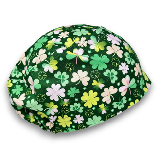 St. Patrick’s Day European satin lined surgical hat by Paradise Caps. Shamrock - print.