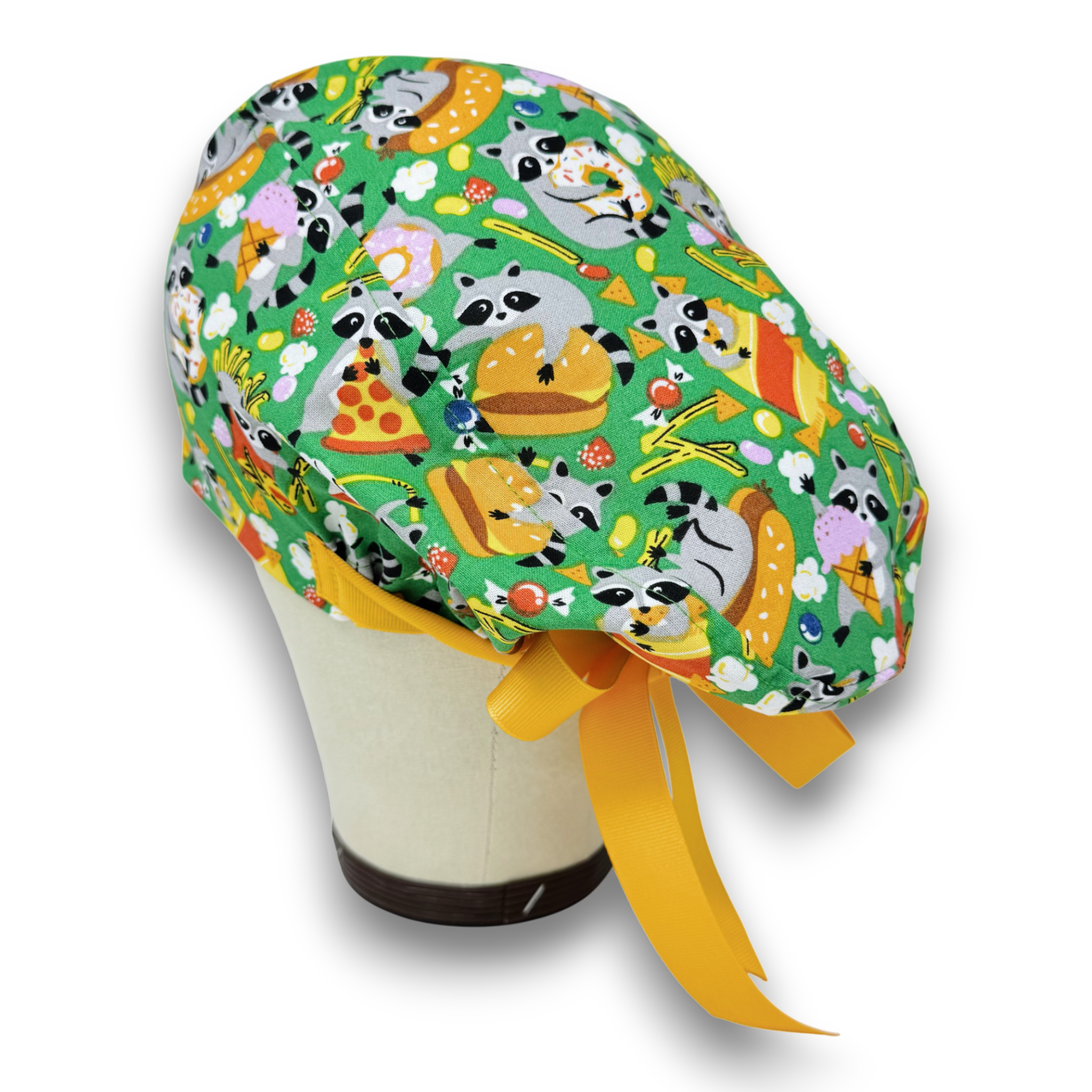 Raccoon Euro scrub cap with ties for Women by Paradise Caps. Euro PLUS style.