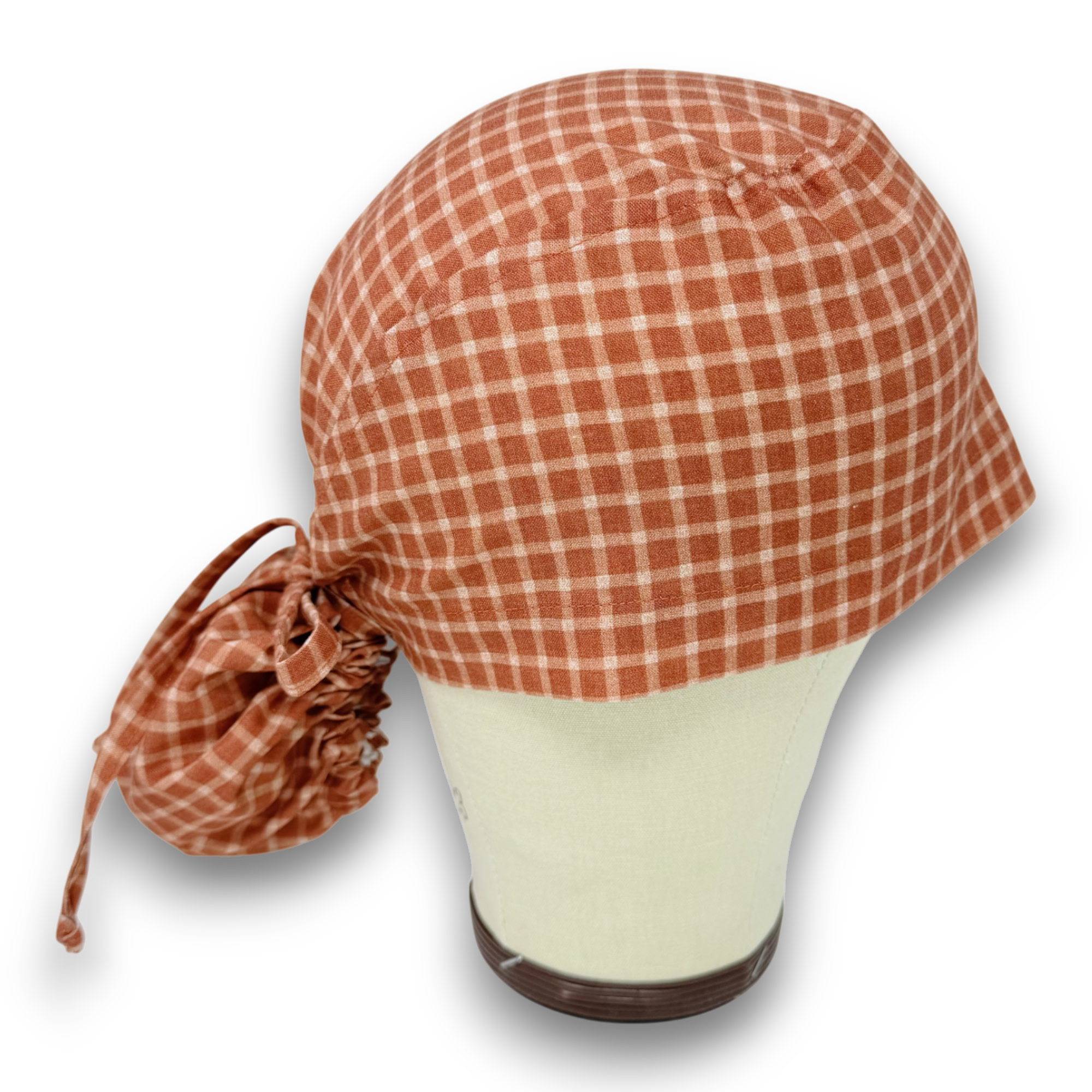 Rustic Check Ponytail scrub cap for women with satin lined option by Paradise Caps.