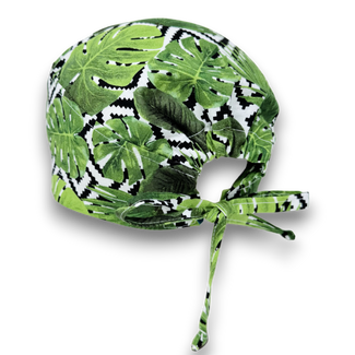 Monstera Men's Skull tie-back style surgical scrub cap for men by Paradise Caps.