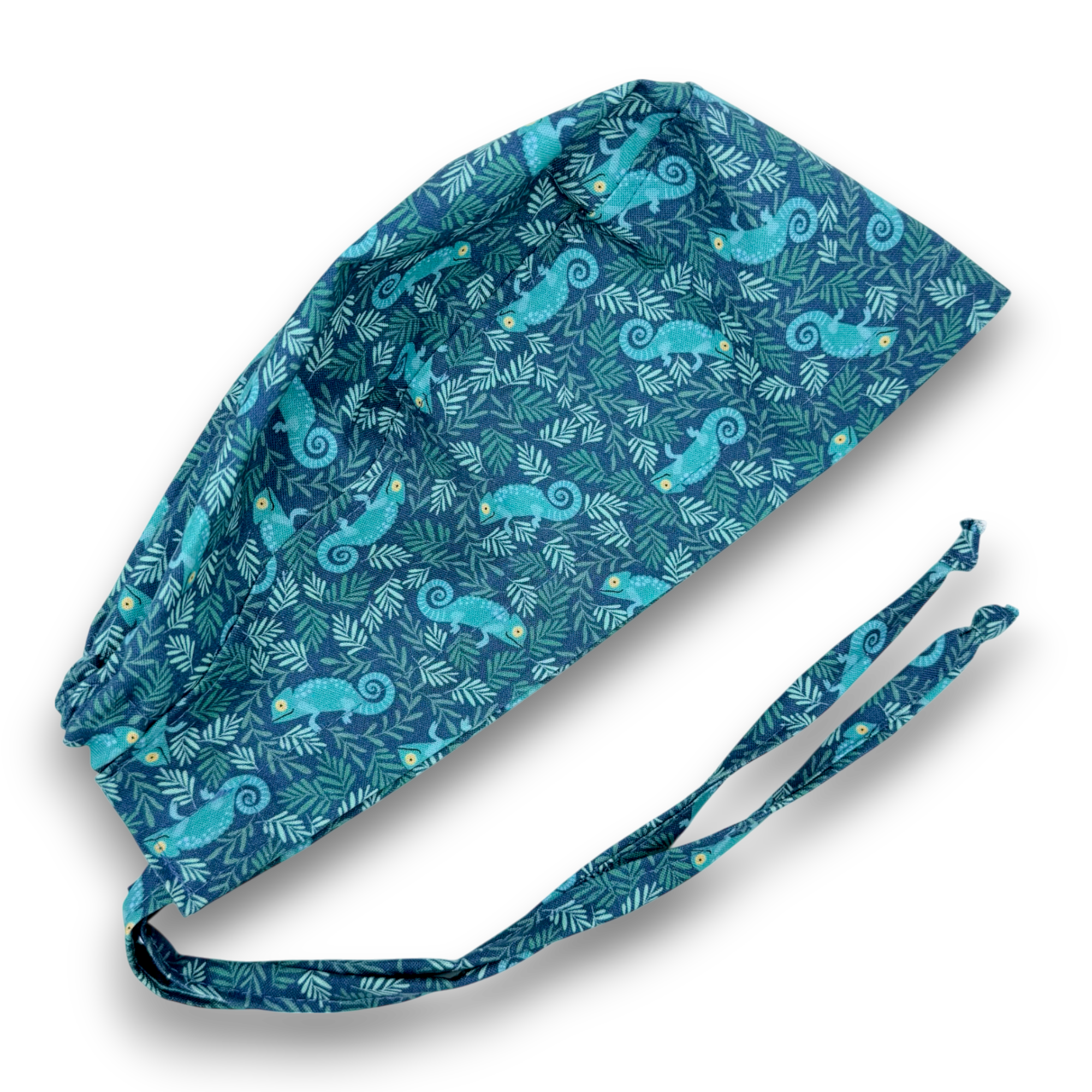 Chameleon Skull tie-back style surgical scrub cap for men by Paradise Caps.