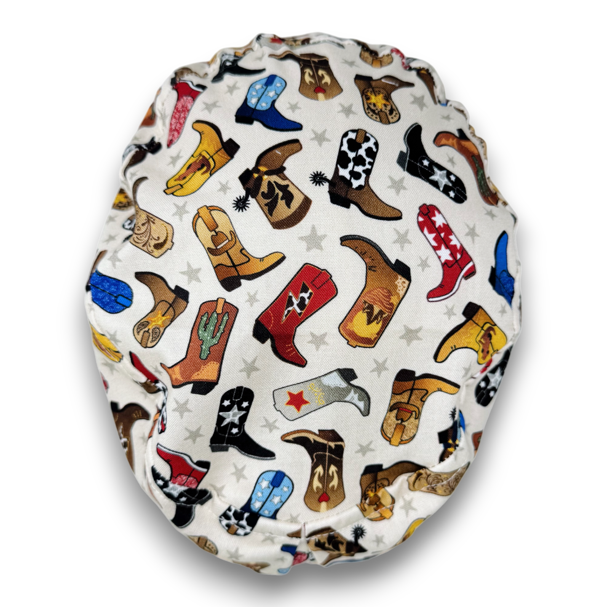 Cowboy Boots Print Euro Scrub Cap for Women with Satin Lined Option by Paradise Caps.