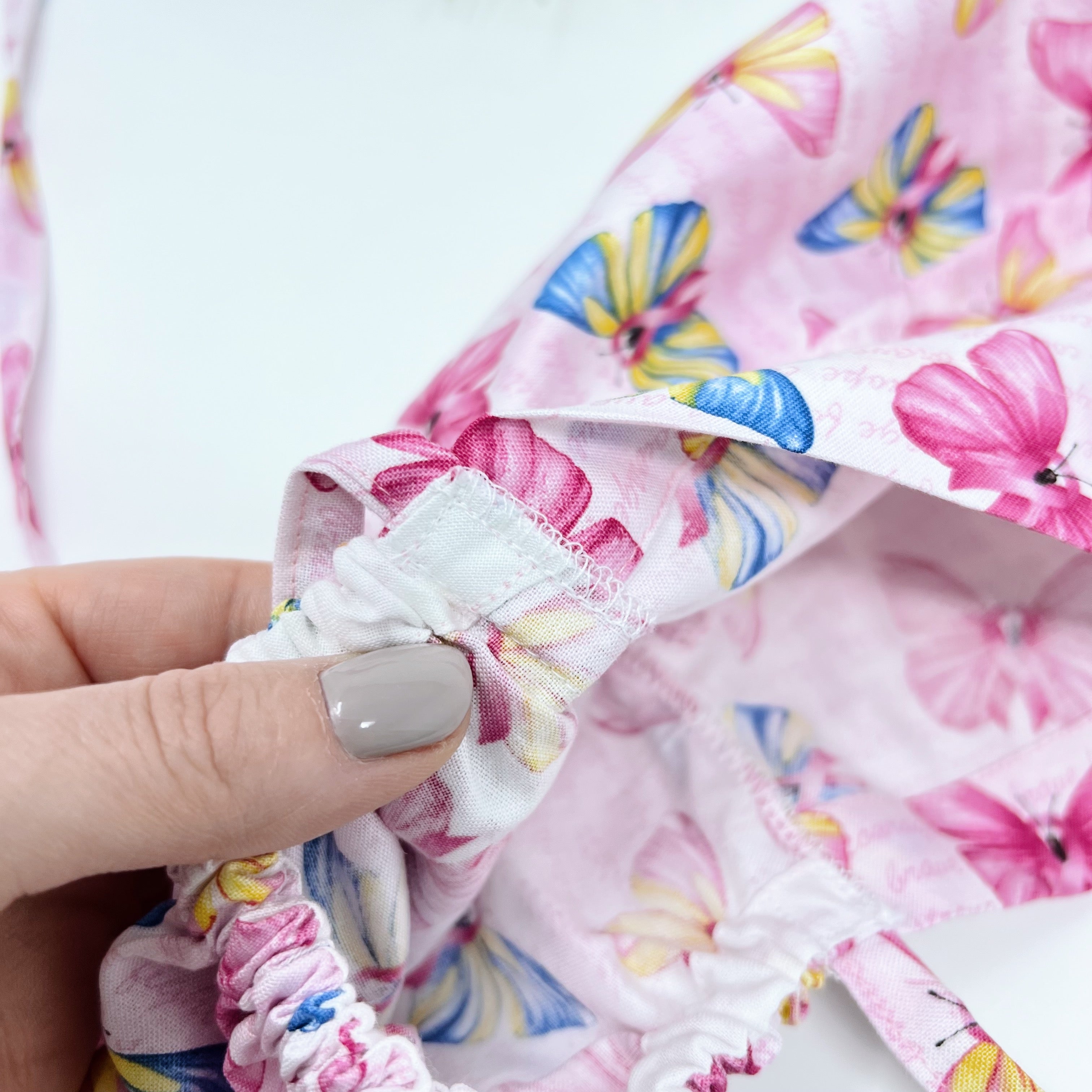 Butterflies Ponytail scrub cap for women with satin lined option by Paradise Caps.