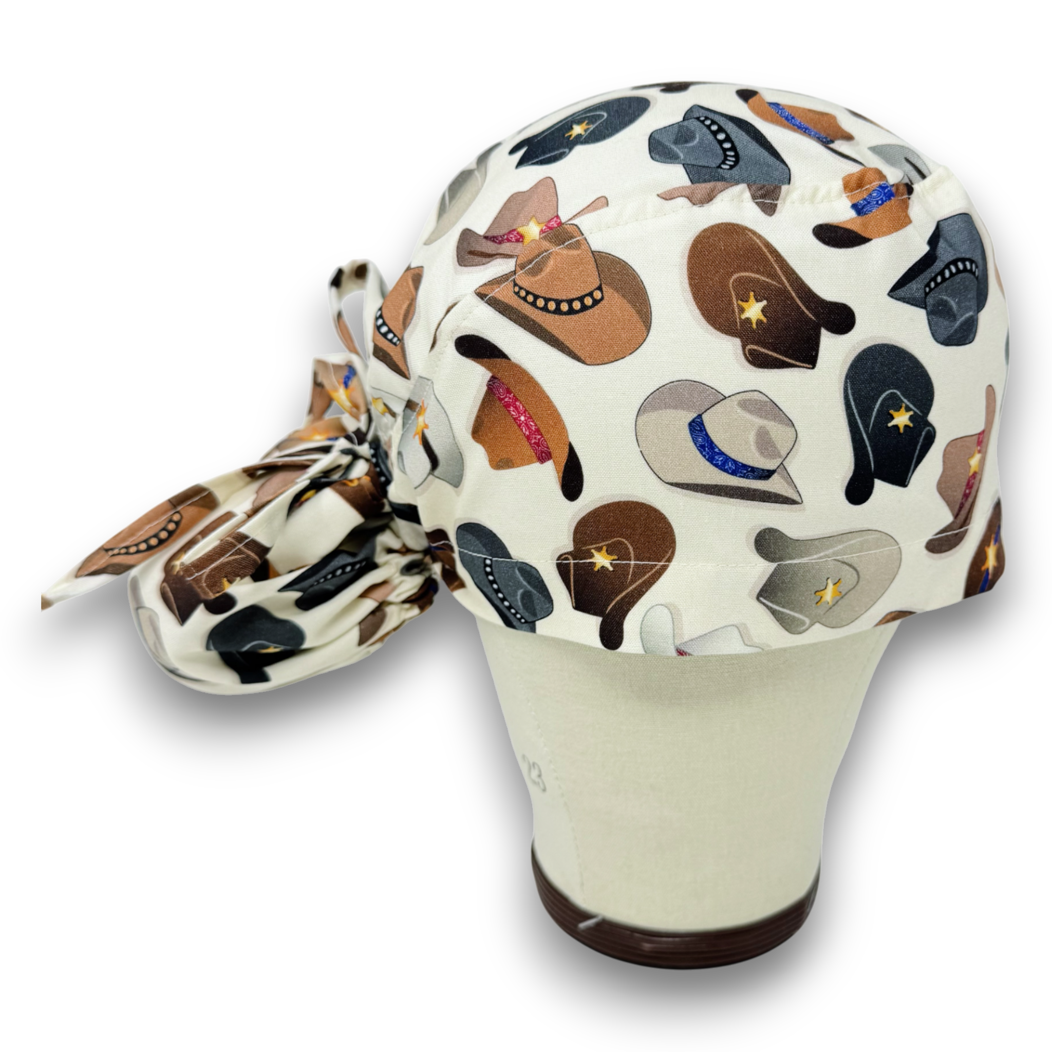Cowboy Hats – Western Print Ponytail scrub cap for women with satin lined option by Paradise Caps.