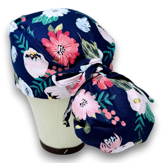 Floral ponytail Ponytail scrub cap for women with satin lined option by Paradise Caps.