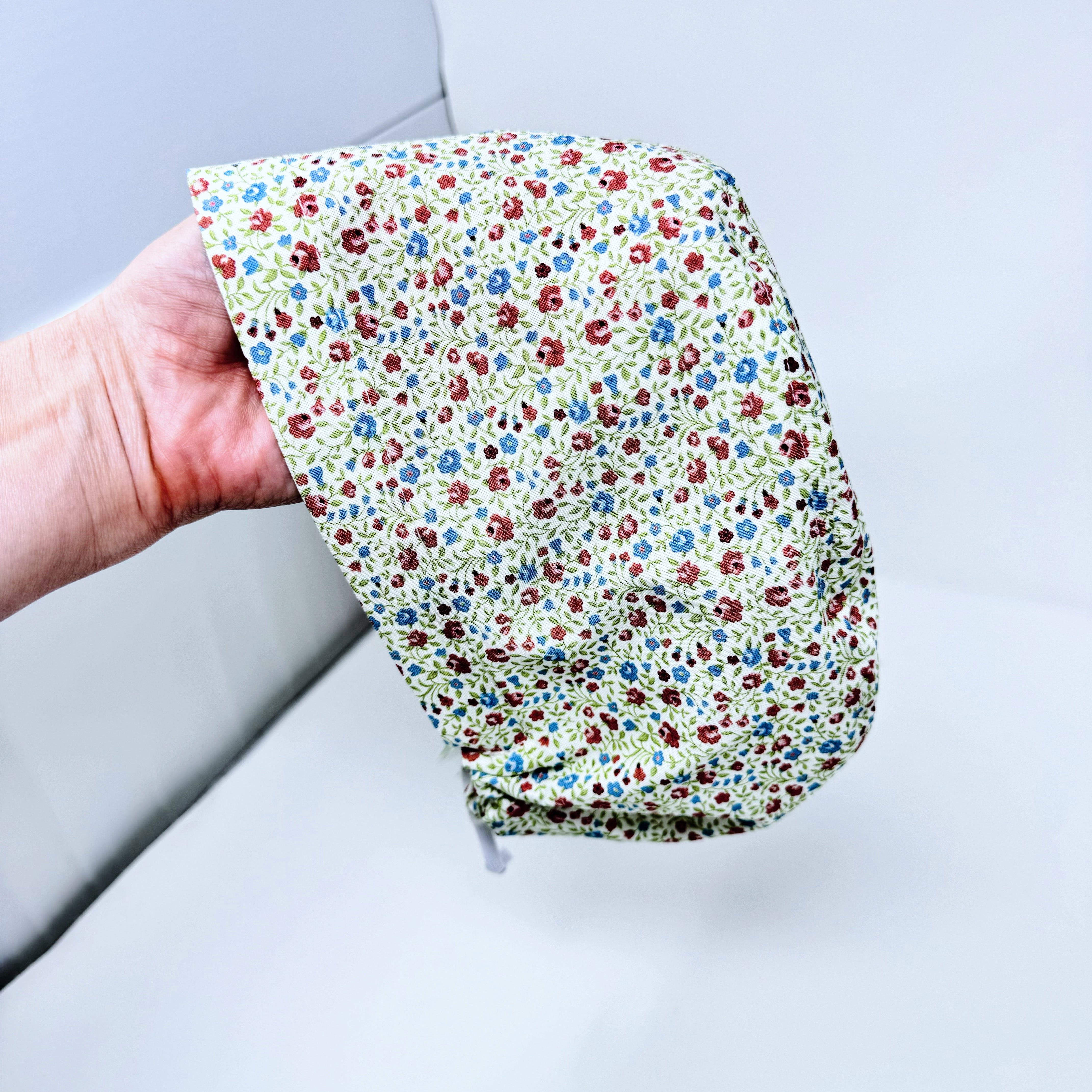 Red Blue Blossoms Euro Scrub Cap for Women with Satin Lined Option by Paradise Caps.