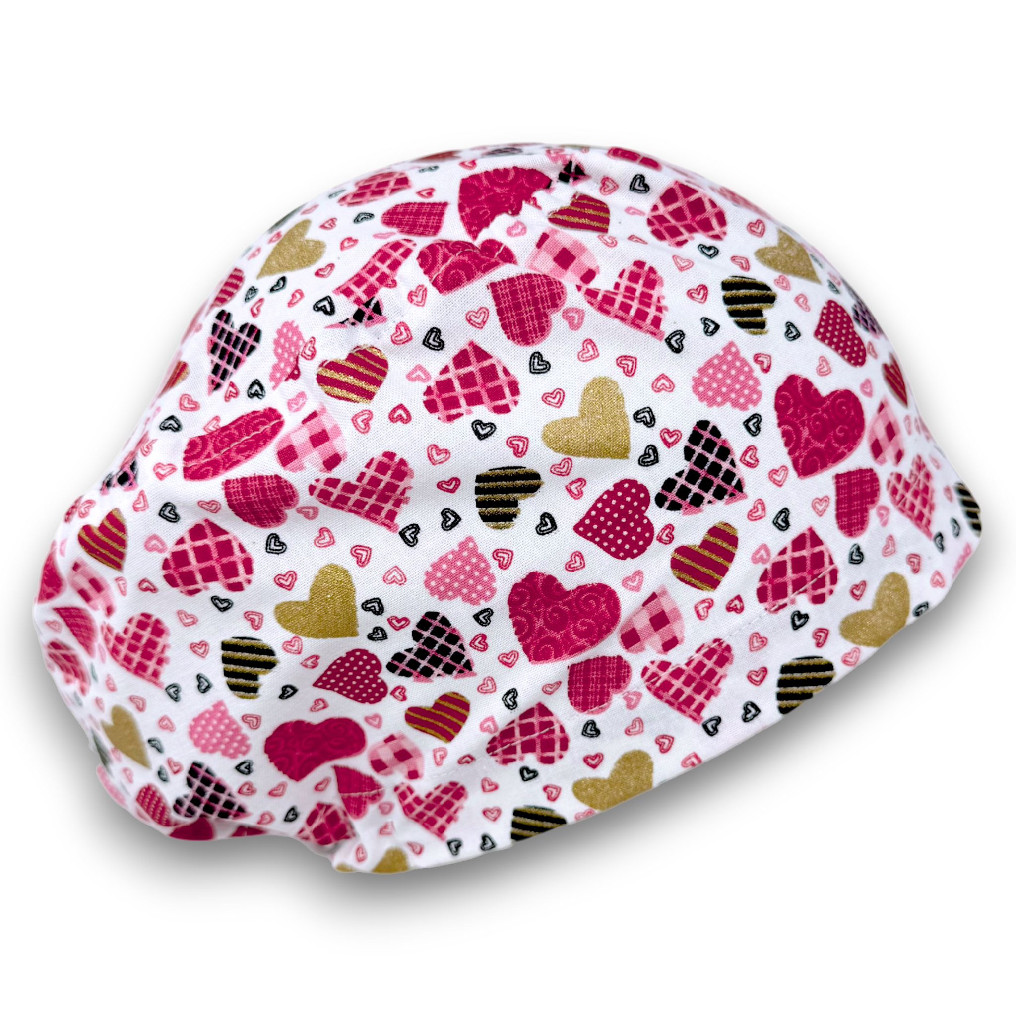 Valentine's day Scrub Cap for Women. Hearts print surgical cap with Satin Lined option by Paradise Caps.