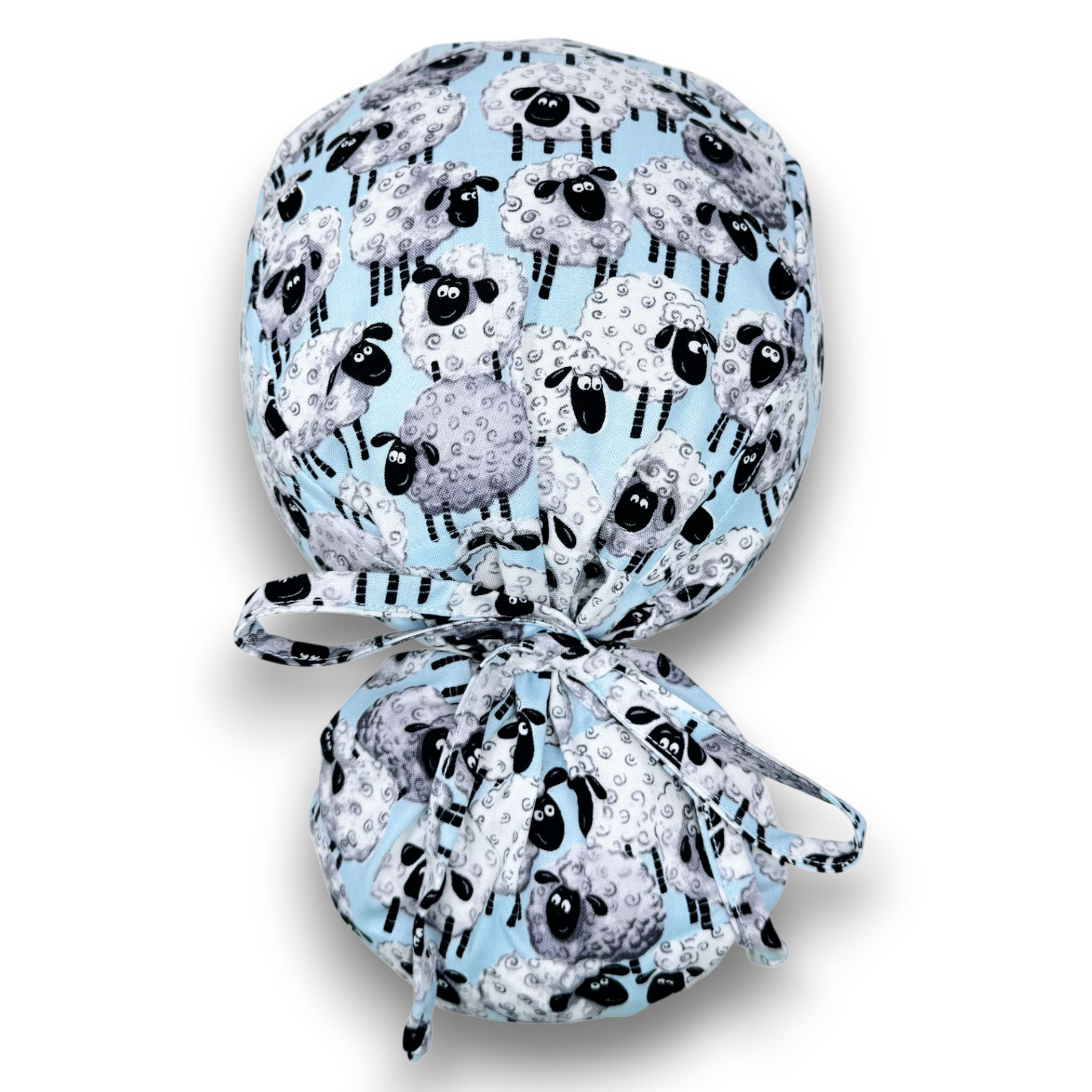 Sheep Ponytail scrub cap for women with satin lined option by Paradise Caps.
