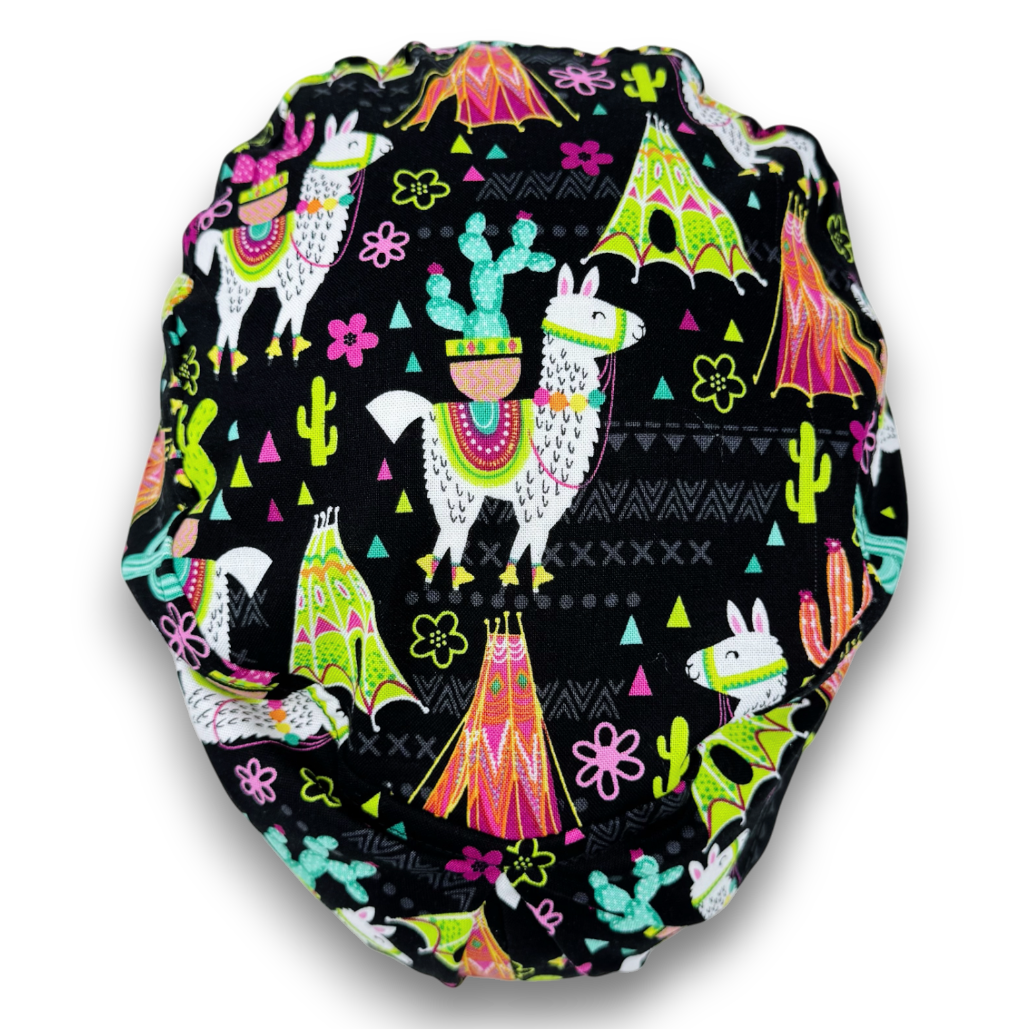 Llama Euro scrub cap for women, Animal European surgical cap satin lined by Paradise Caps.