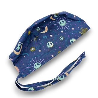 Skelly Moon Skull tie-back style surgical scrub cap for men by Paradise Caps.