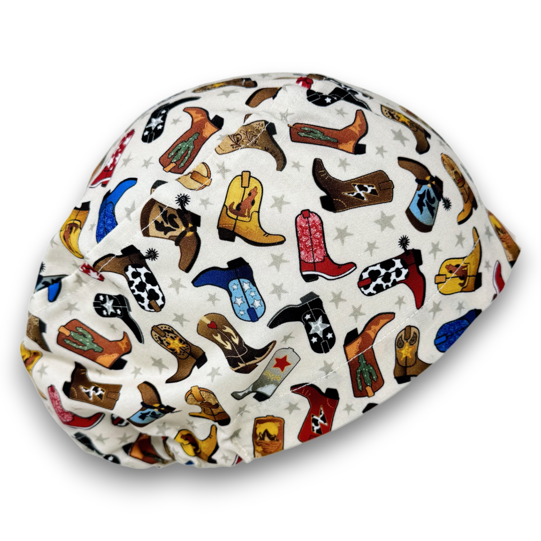 Cowboy Boots Print Euro Scrub Cap for Women with Satin Lined Option by Paradise Caps.
