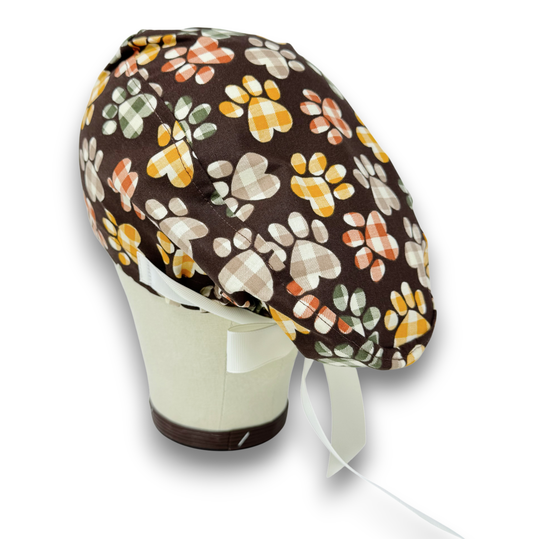 Paw Euro scrub cap with ties for Women, Fall European Surgical cap with Satin Lined Option by Paradise Caps. Thanksgiving Euro PLUS style