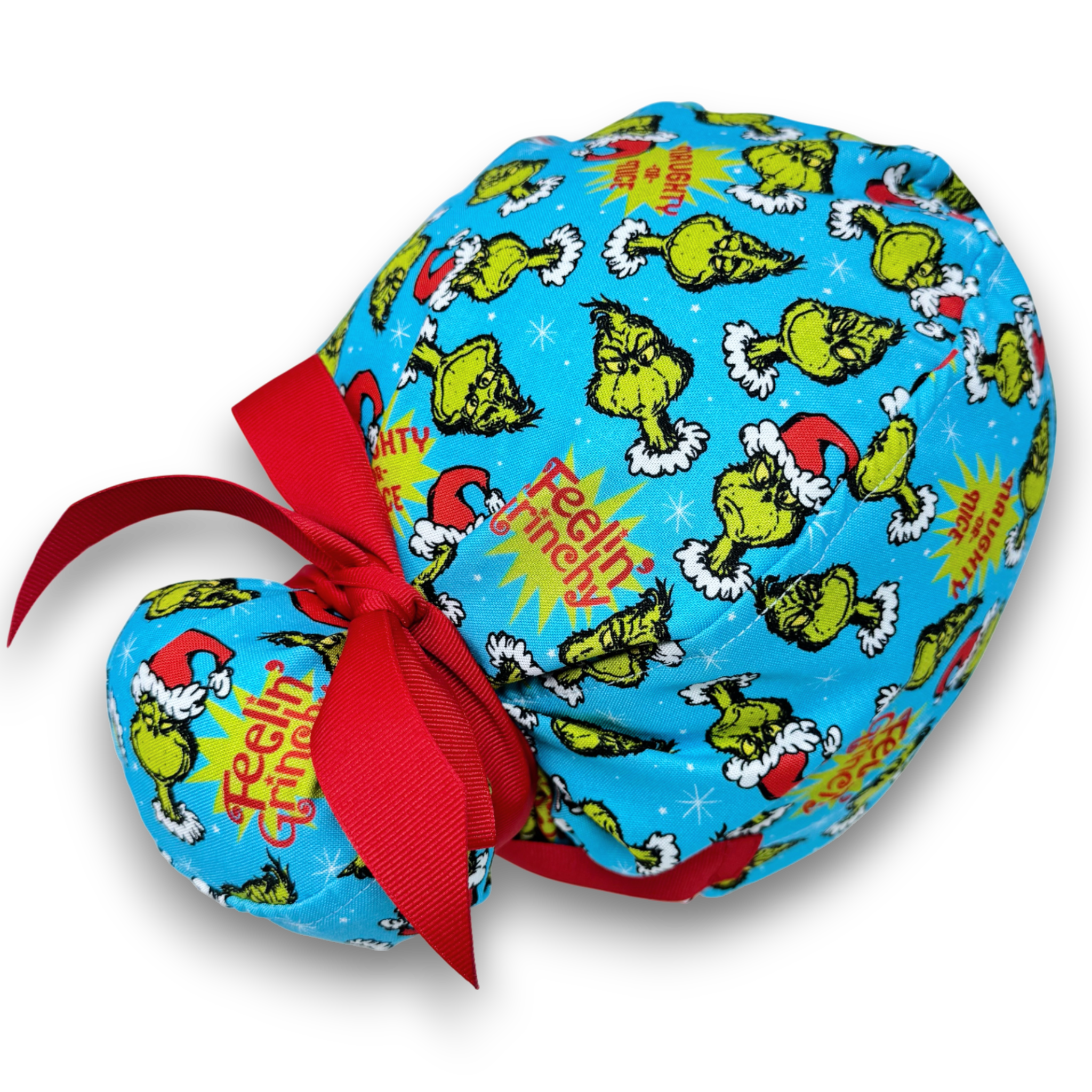 Christmas Euro scrub cap with ties. European Surgical cap with Satin Lined option by Paradise Caps. Funny Euro PLUS style.