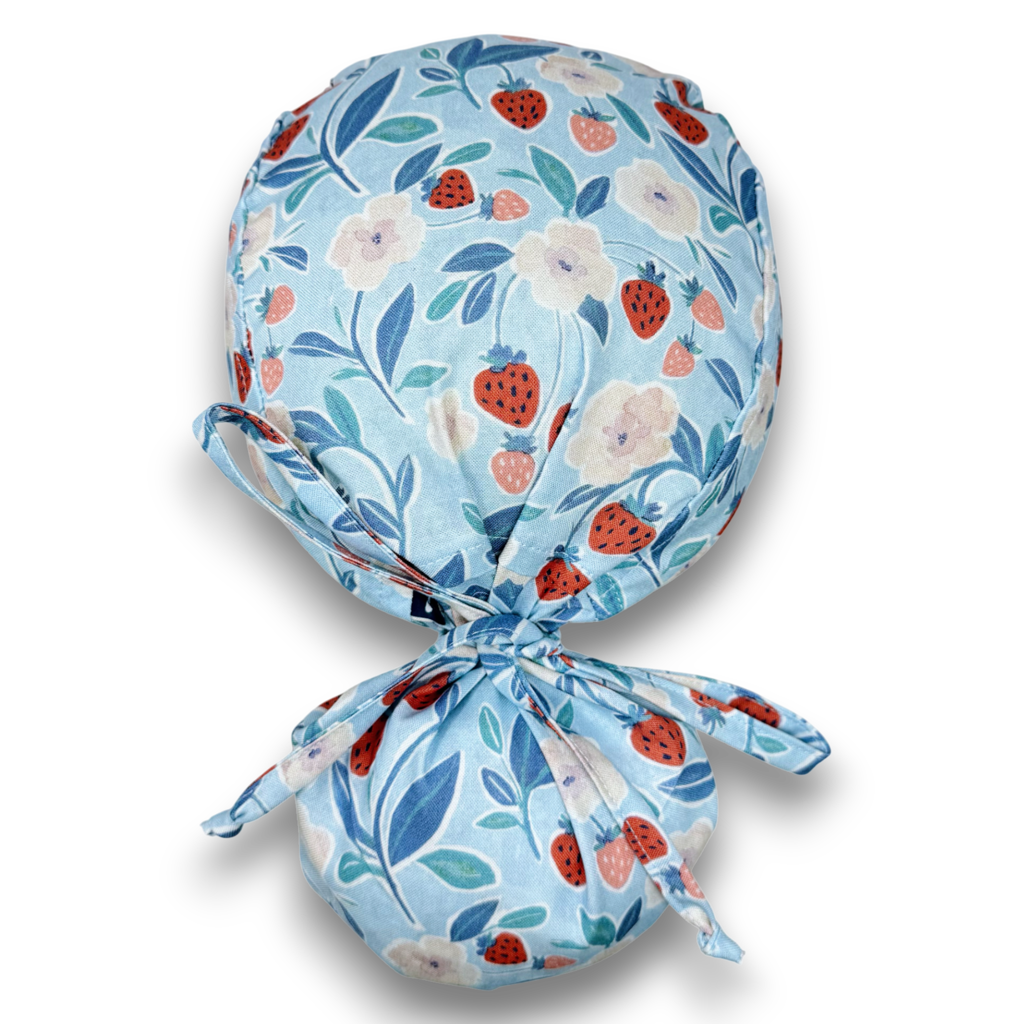 Strawberry Floral Ponytail scrub cap for women with satin lined option by Paradise Caps.