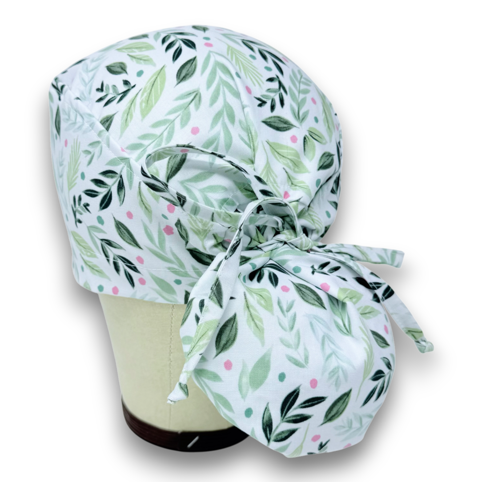 Floral Ponytail scrub cap for women with satin lined option by Paradise Caps.
