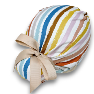 Retro Stripes Euro scrub cap with ties for Women by Paradise Caps. Euro PLUS style.