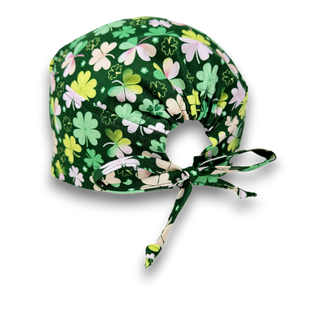 St. Patrick's Day Shamrock Surgical Scrub Cap. Tie-Back Cotton Skull Cap by Paradise Caps.