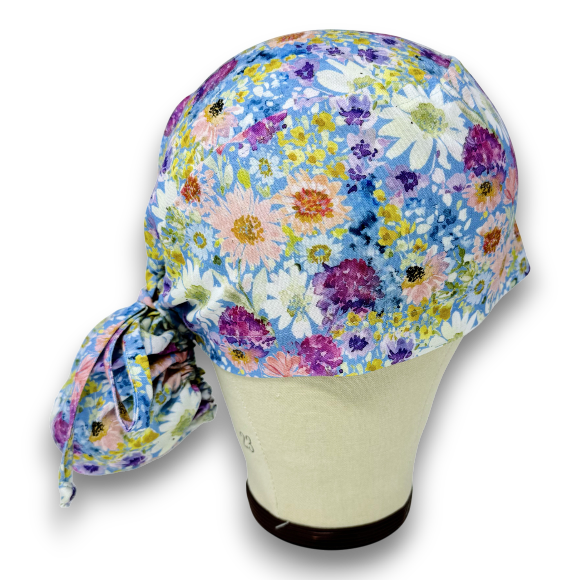 Watercolor Floral Print Scrub hat for women with satin lined option by Paradise Caps.