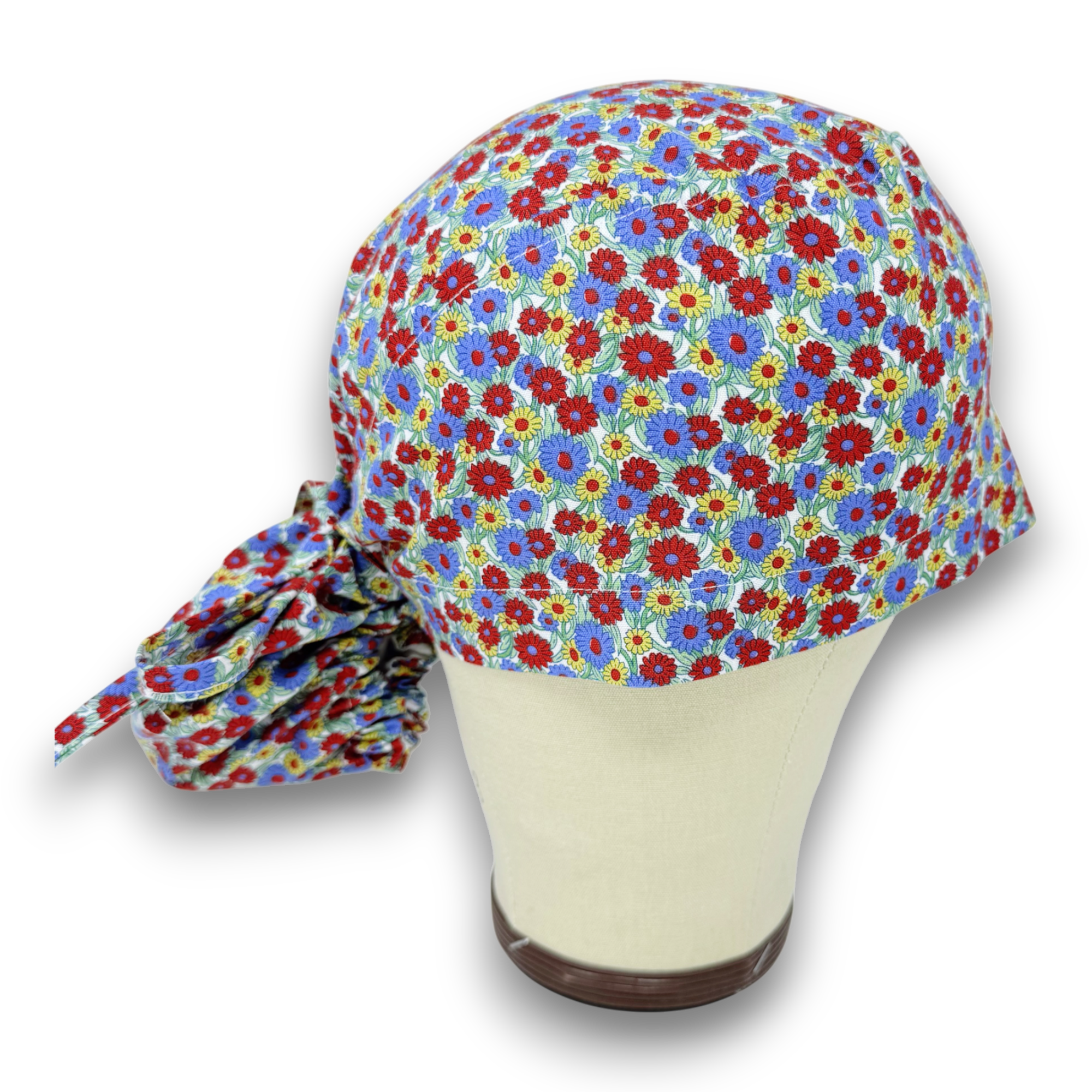 Summer Meadow Ponytail scrub cap for women with satin lined option by Paradise Caps.
