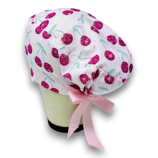 Cherry Euro scrub cap with ties for Women by Paradise Caps. Euro PLUS style.