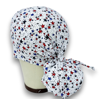 Star Ponytail scrub cap for women with satin lined option by Paradise Caps.