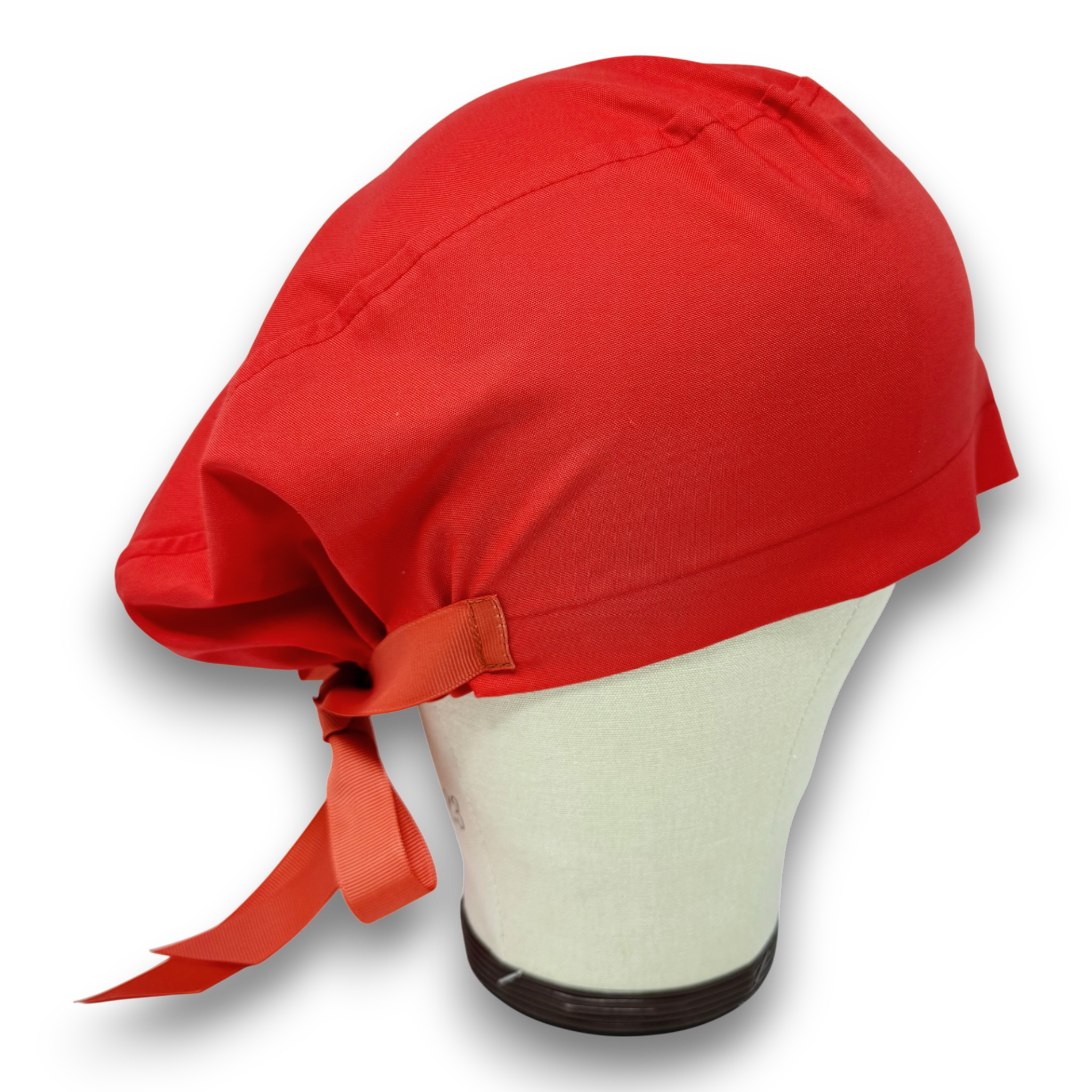 Red Euro scrub cap with ties by Paradise Caps. Solid color Scrub Cap for Women, European Surgical cap with Satin Lined Option.