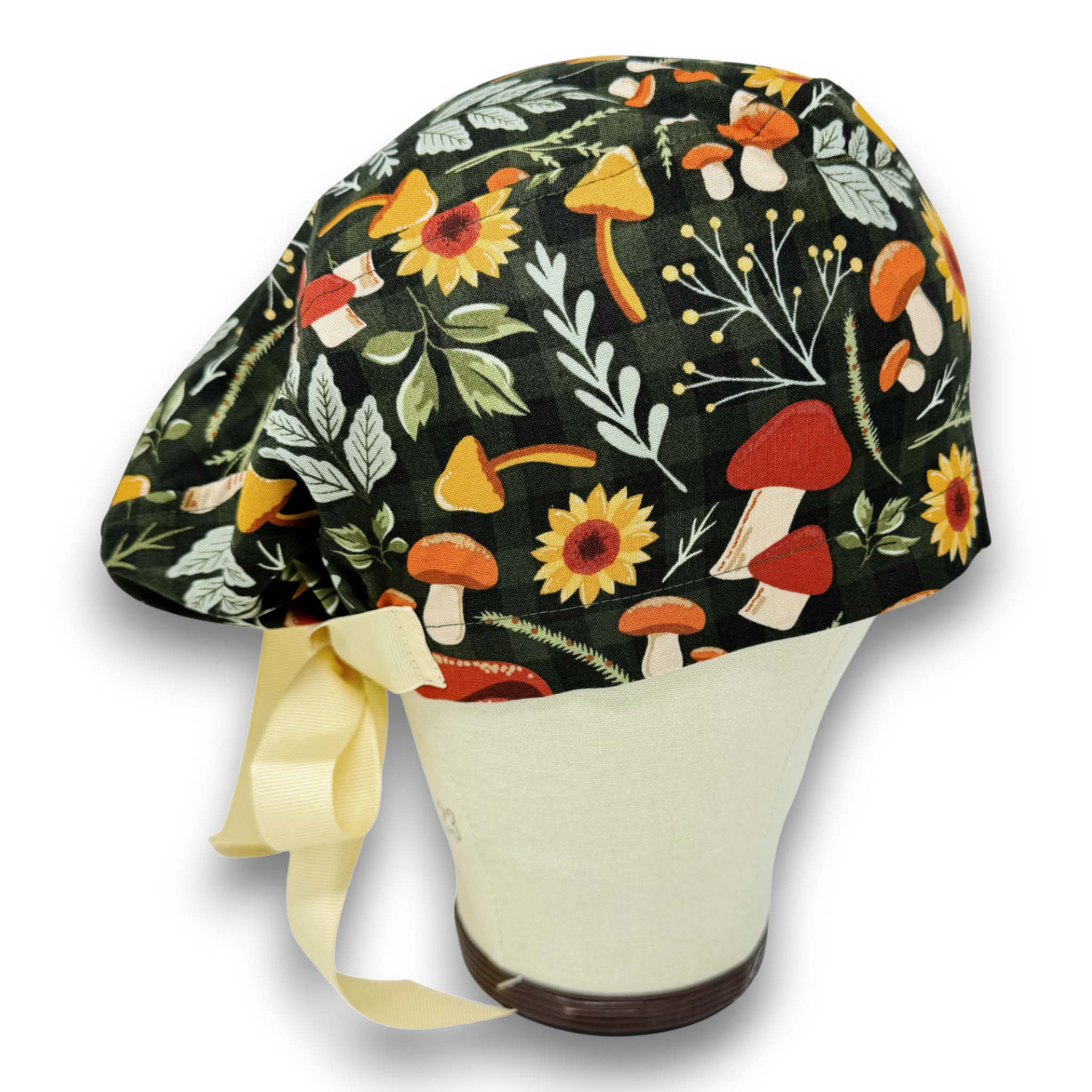 Fall flower Euro scrub cap with ties for Women by Paradise Caps. Euro PLUS style.