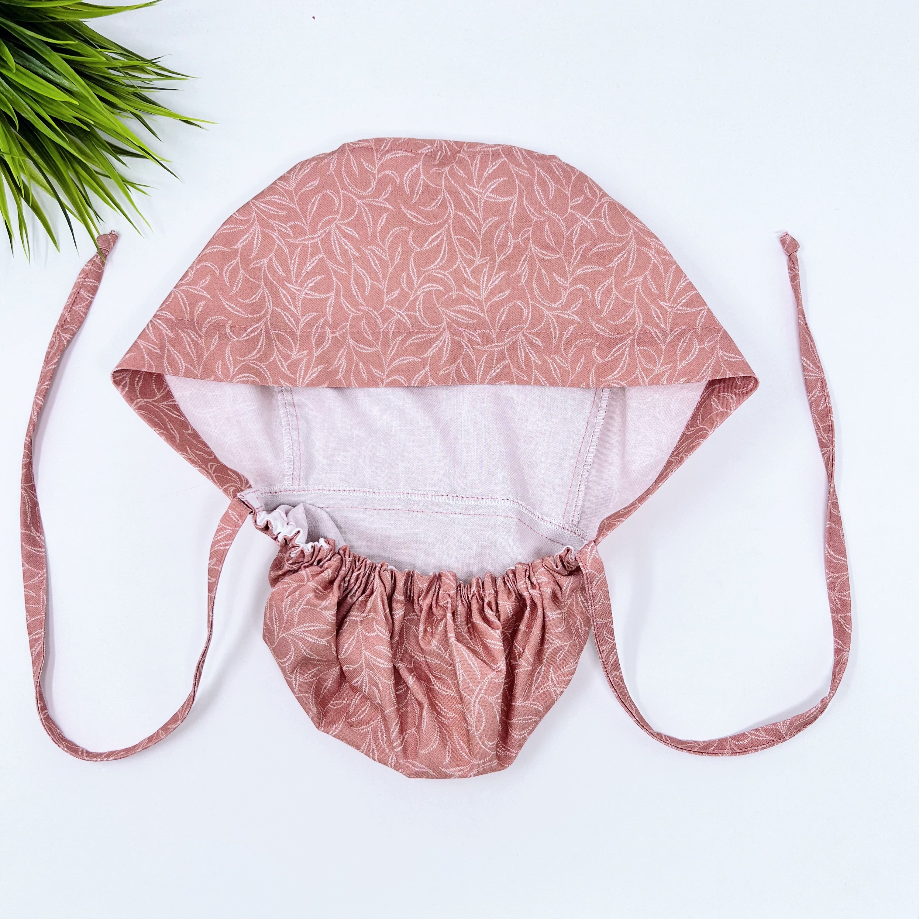 Red White Ponytail scrub cap for women with satin lined option by Paradise Caps.