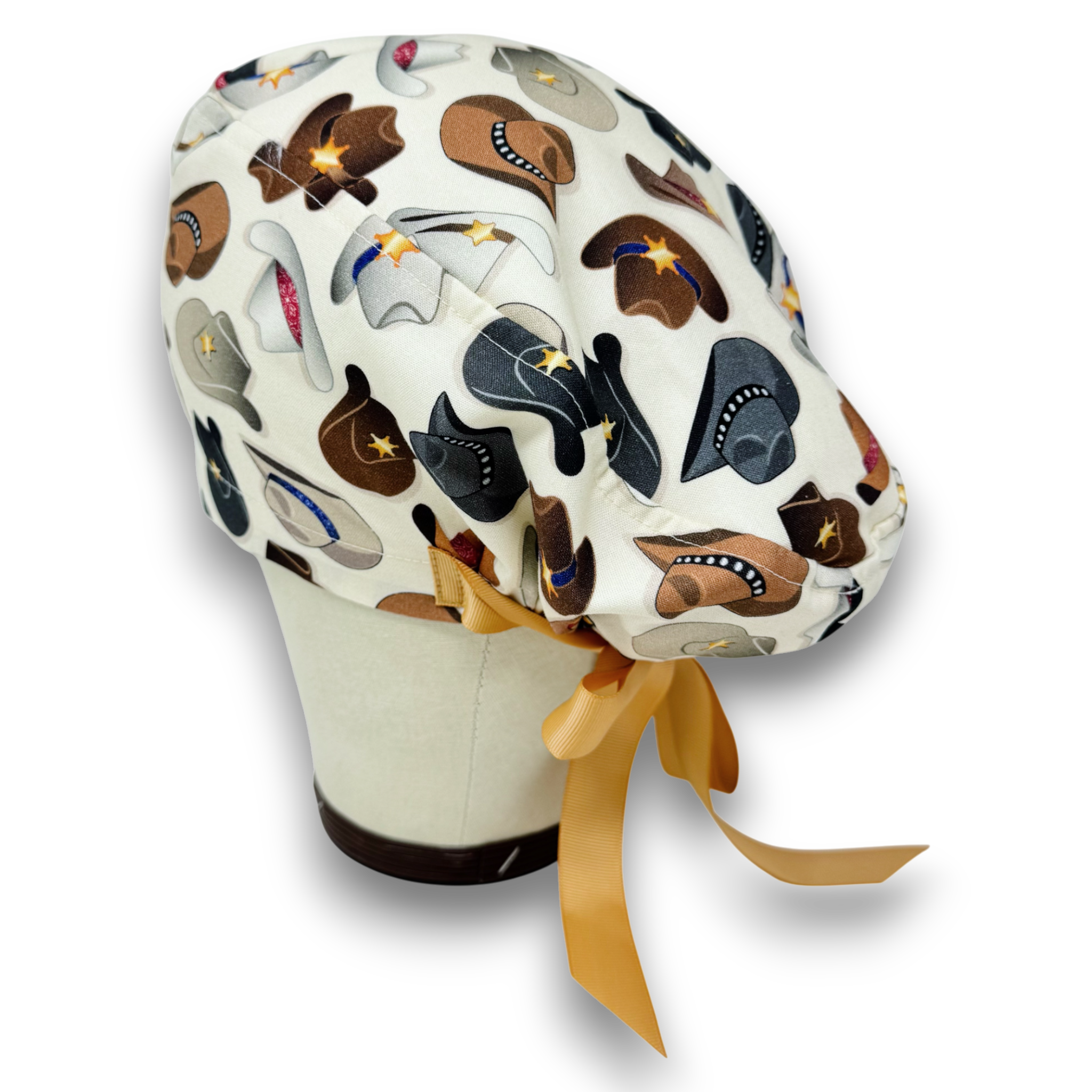 Cowboy Hats – Western Print Euro scrub cap with ties for Women by Paradise Caps. Euro PLUS style.