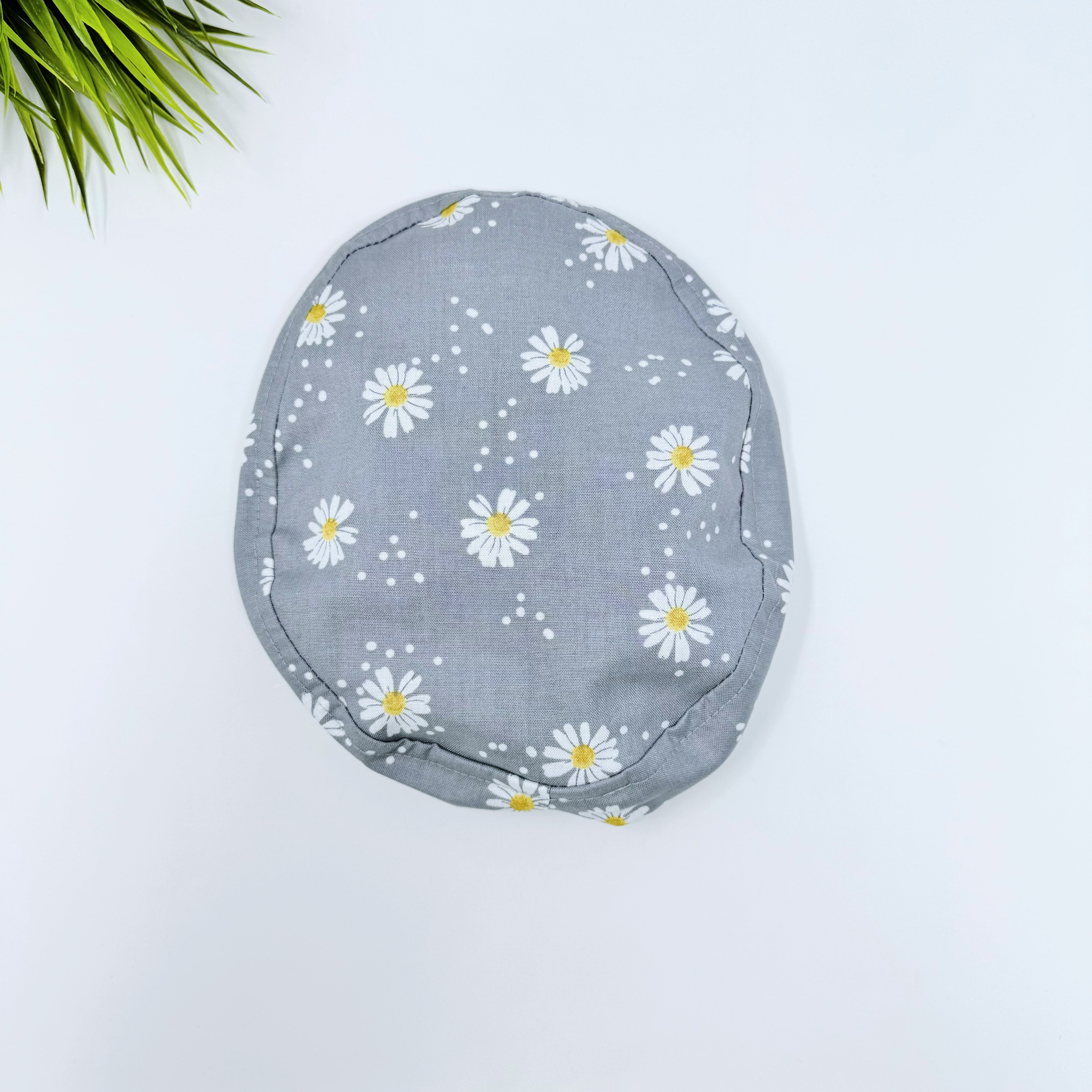Gray Daisy Dots Euro Scrub Cap for Women with Satin Lined Option by Paradise Caps.