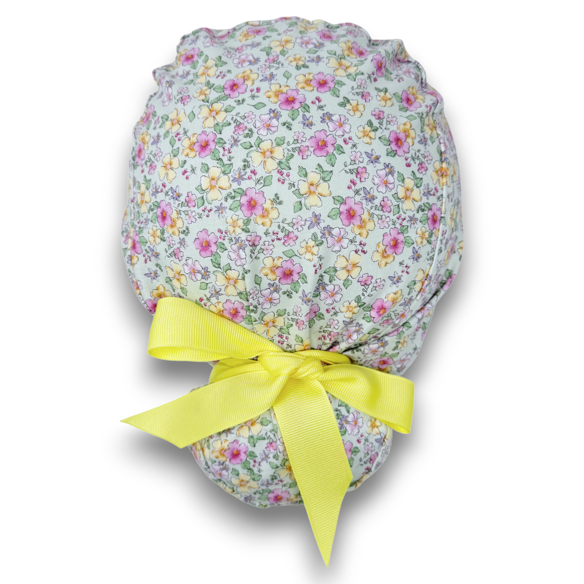 Floral Euro scrub cap with ties for Women by Paradise Caps. Euro PLUS style.