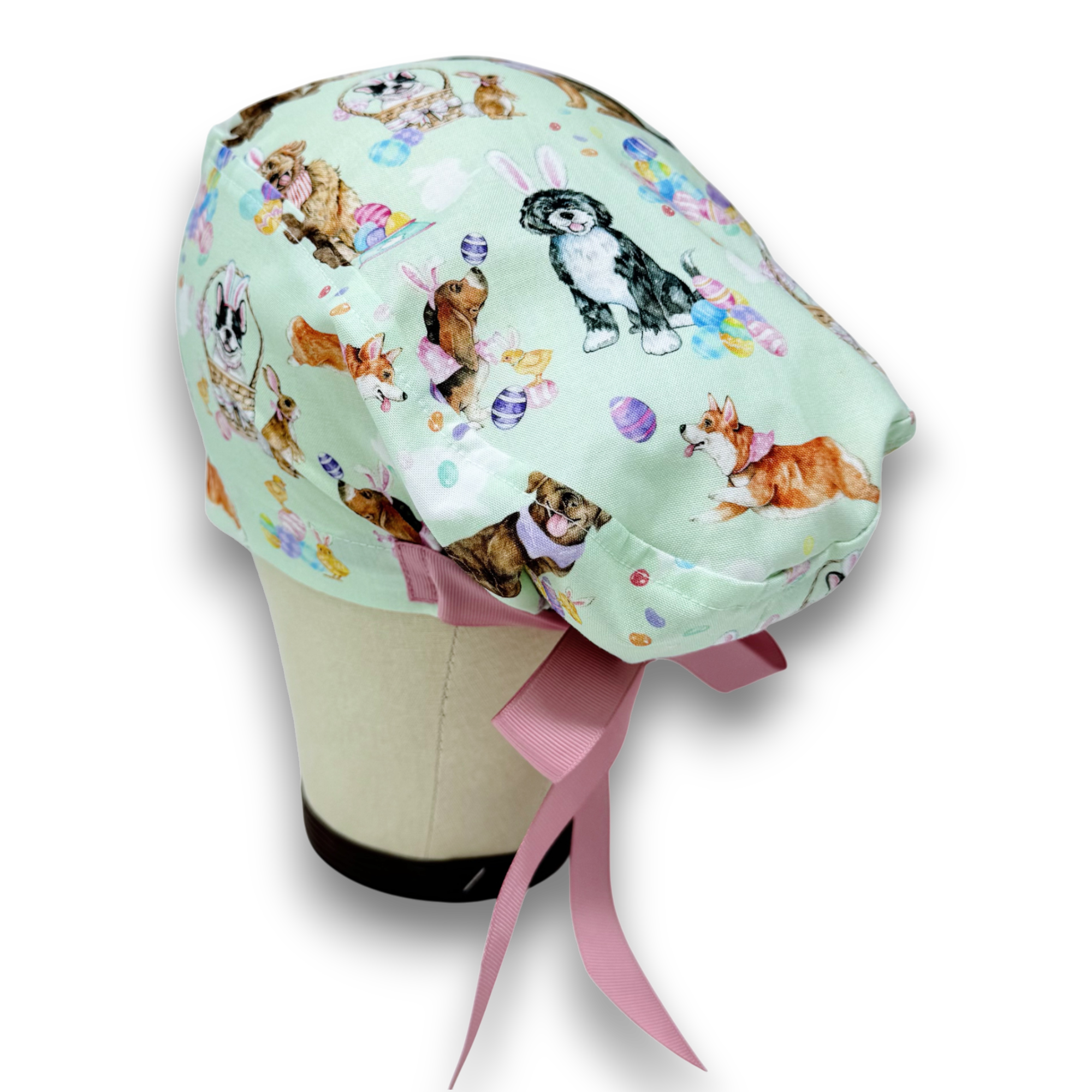 Easter dogs Euro scrub cap with ties for Women by Paradise Caps. Euro PLUS style.