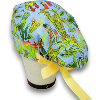 Euro scrub cap with ties for Women, Botanical Lab European Surgical cap with Satin Lined option by Paradise Caps. Euro PLUS style.