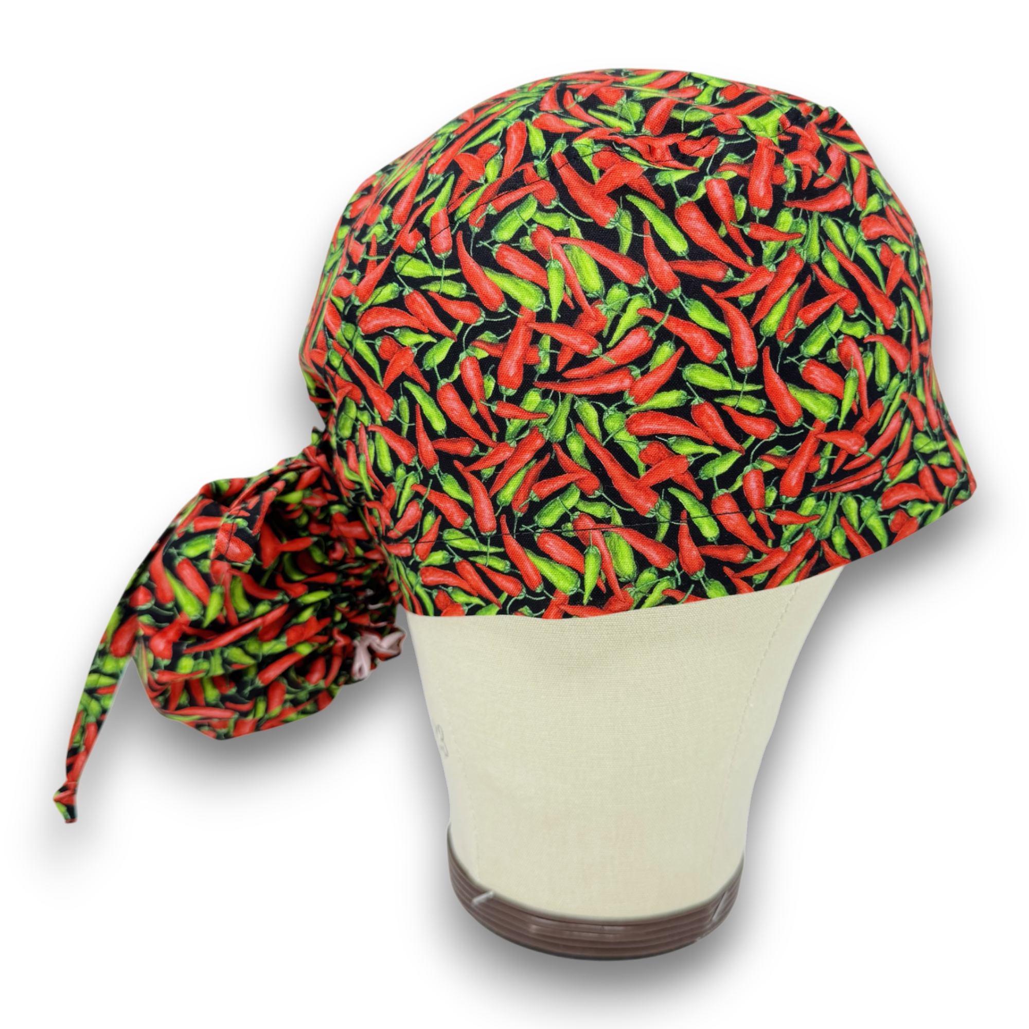 Chili Ponytail scrub cap for women with satin lined option by Paradise Caps.